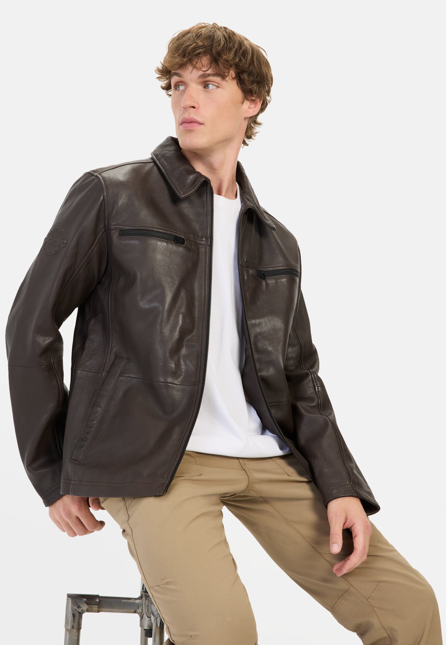 Herren Leder Blouson Braun getragen emotional