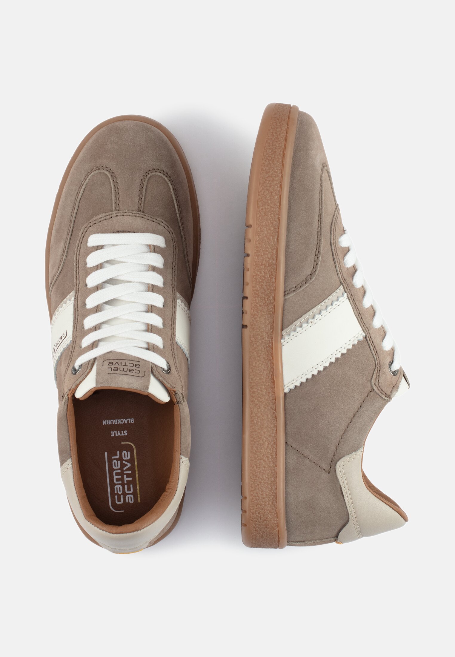 MI_55BNA10-0200-495_1G-00 Herren Sneaker aus Veloursleder Beige-Weiß frontal oben