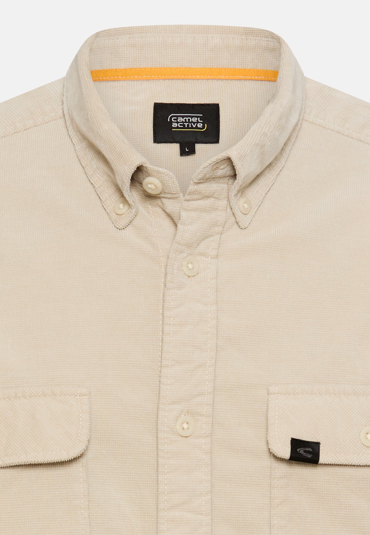 Men Corduroy shirt with 2-way stretch Beige front close