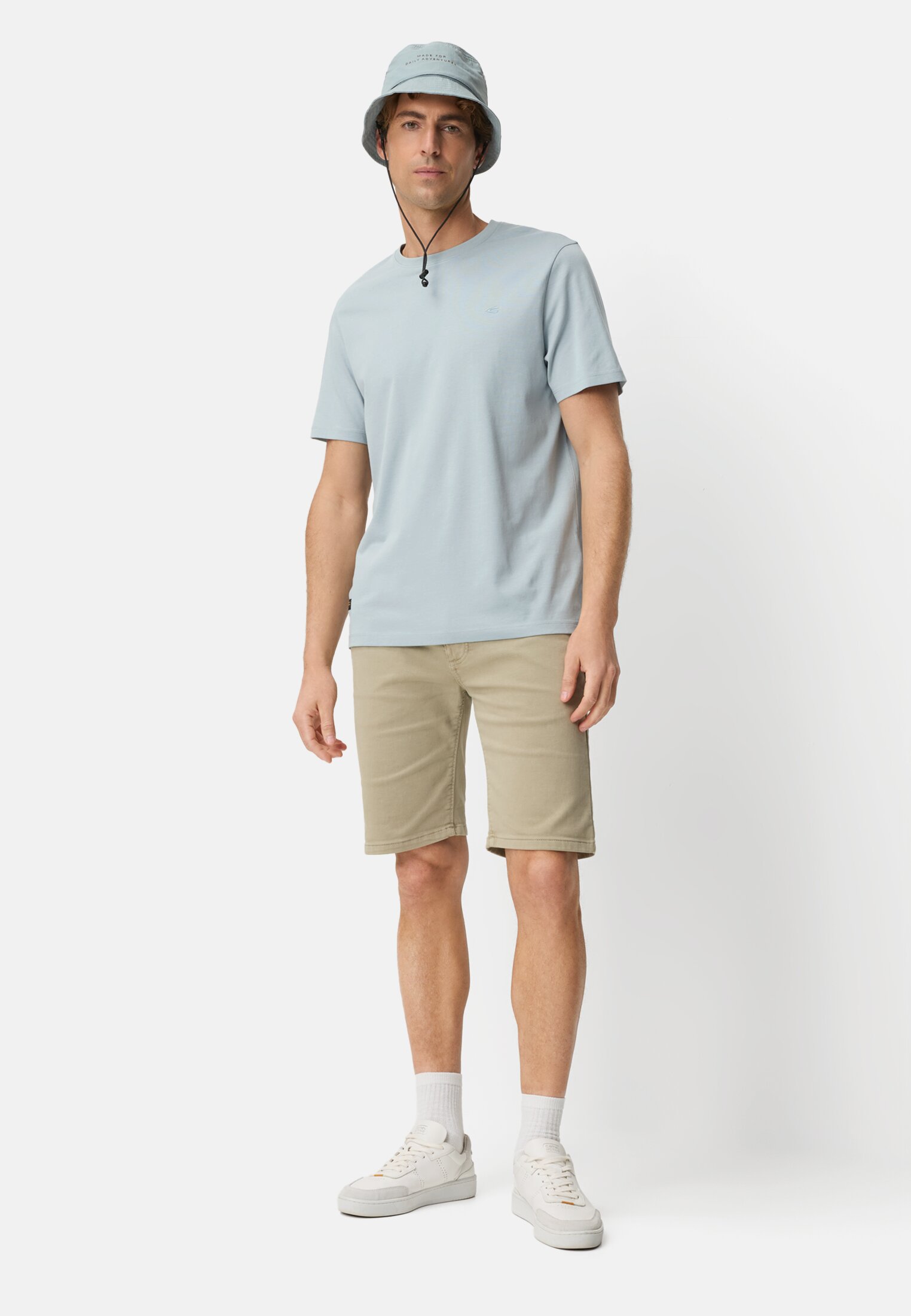 Men fleXXXactive® T-shirt with crew neck Water Blue worn front full body