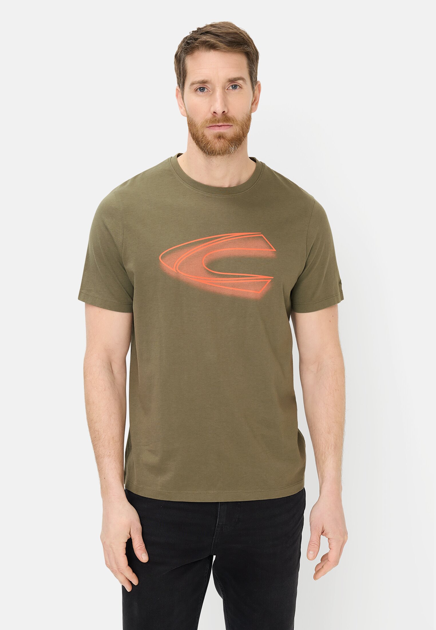 Men T-shirt with print Olive Green worn front