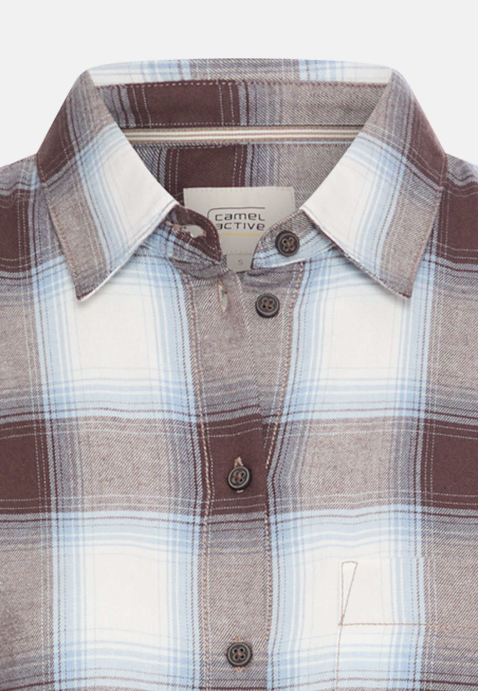 Women Blouse with breast pocket Brown front close