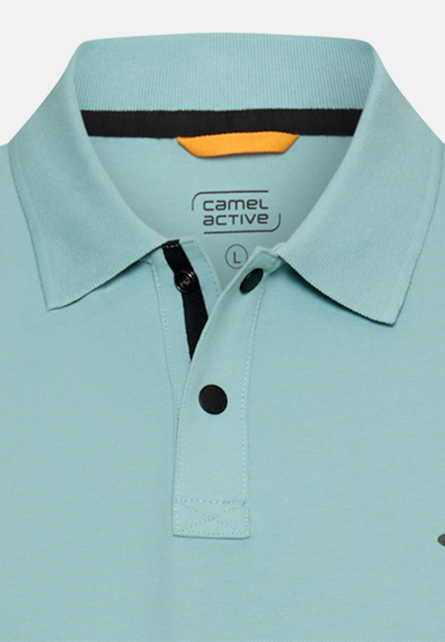 Herren Poloshirt mit Kontrastdetails Ozeangrün vorne nah