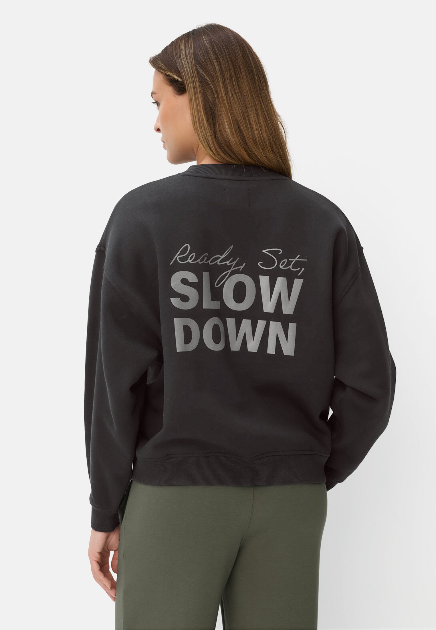 Women Sweatshirt with a back print Black worn back