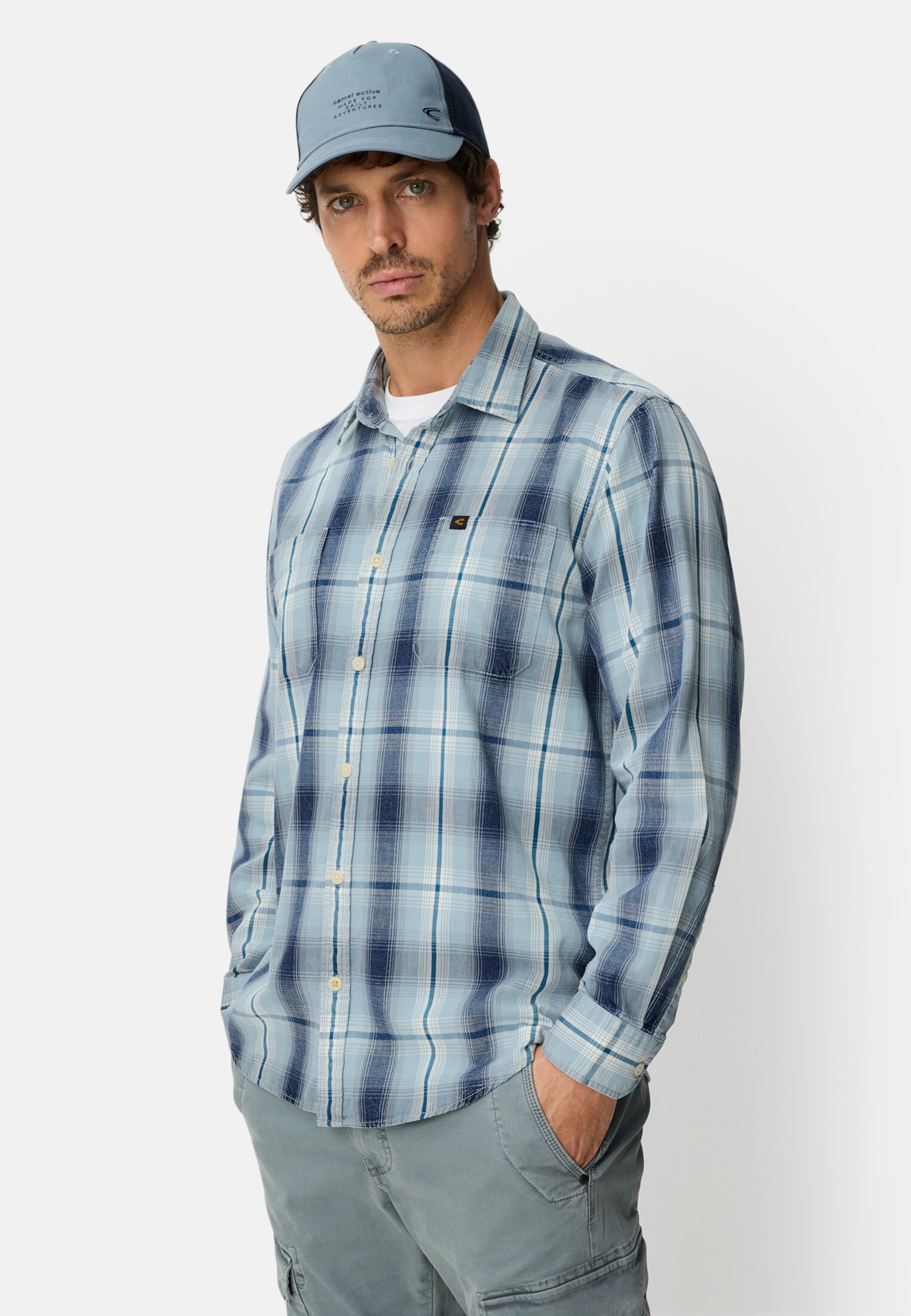 Heren Overhemd met lange mouwen en borstzakje Lichtblauw gedragen voor