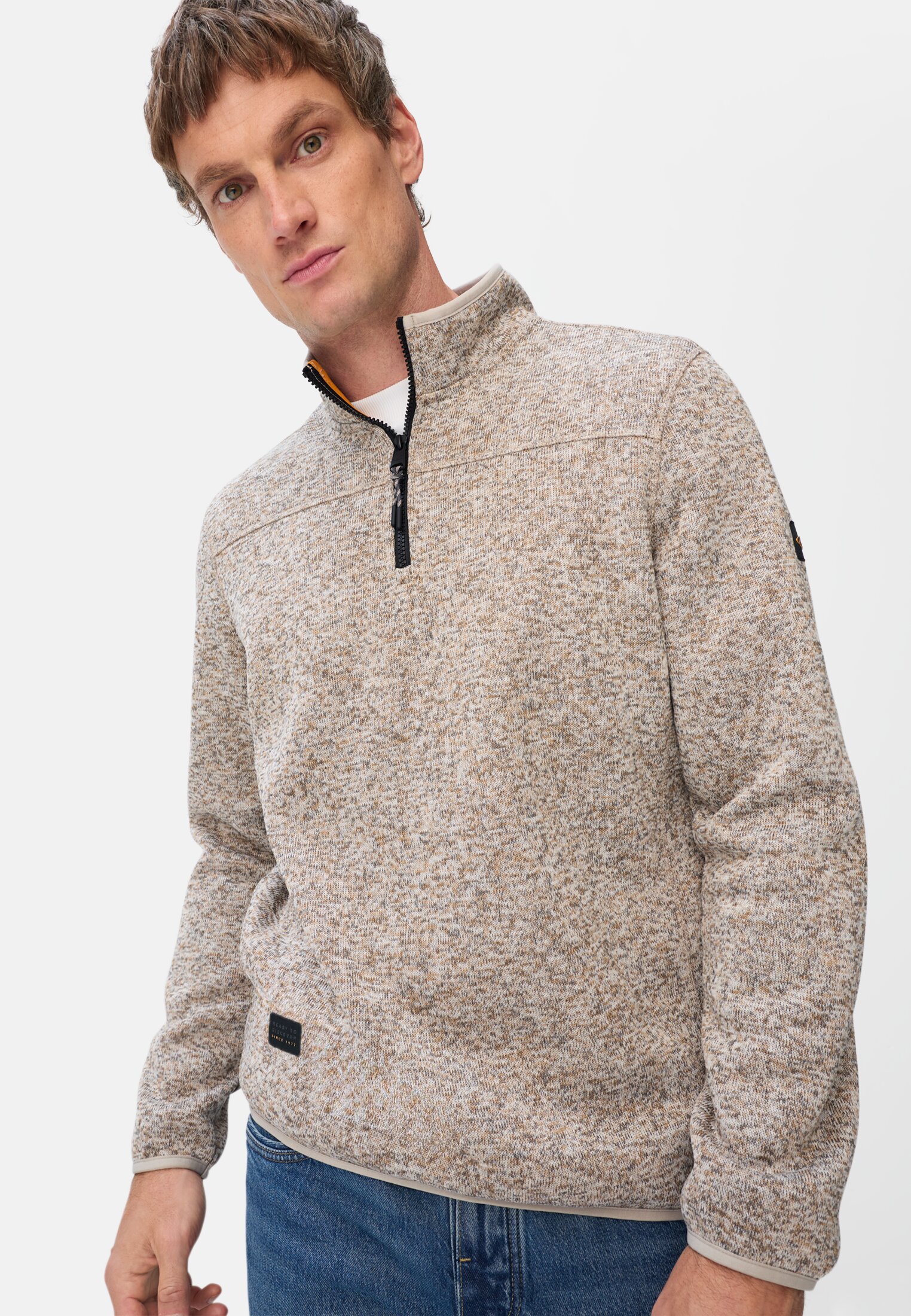 Men Knitted troyer in marled look Beige worn emotional
