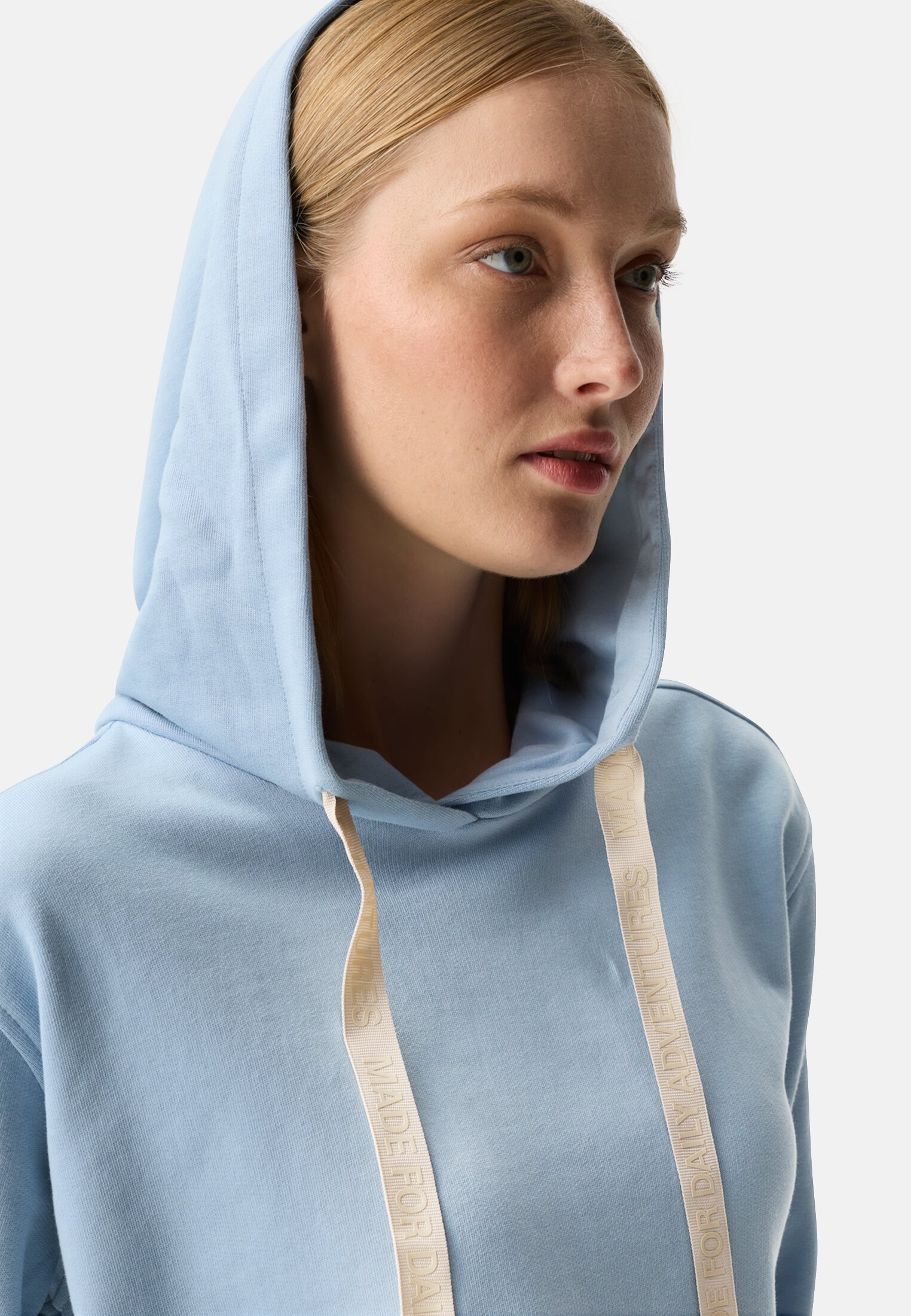 Women Hoodie made of pure cotton Light Blue worn detail close