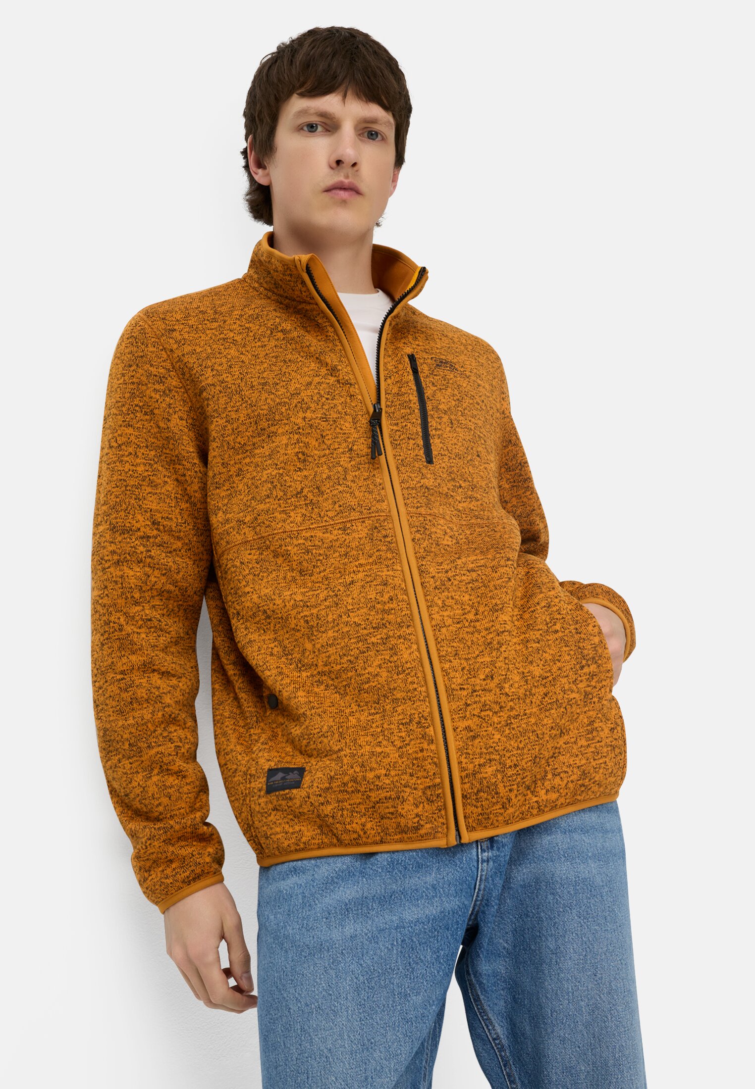 Men Cardigan with stand-up collar Yellow worn emotional