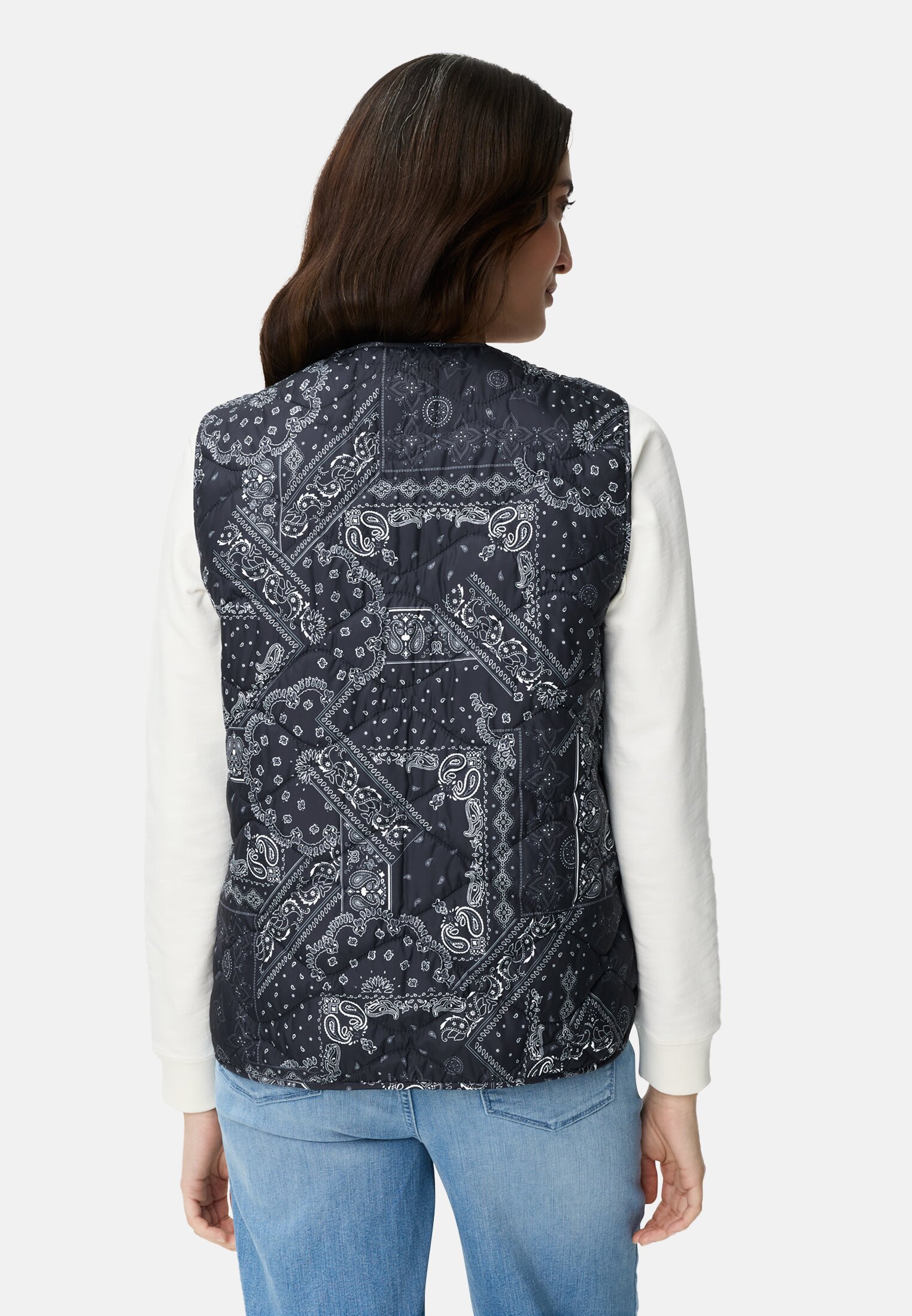 Damen Weste mit Seitentaschen Dunkelblau getragen hinten