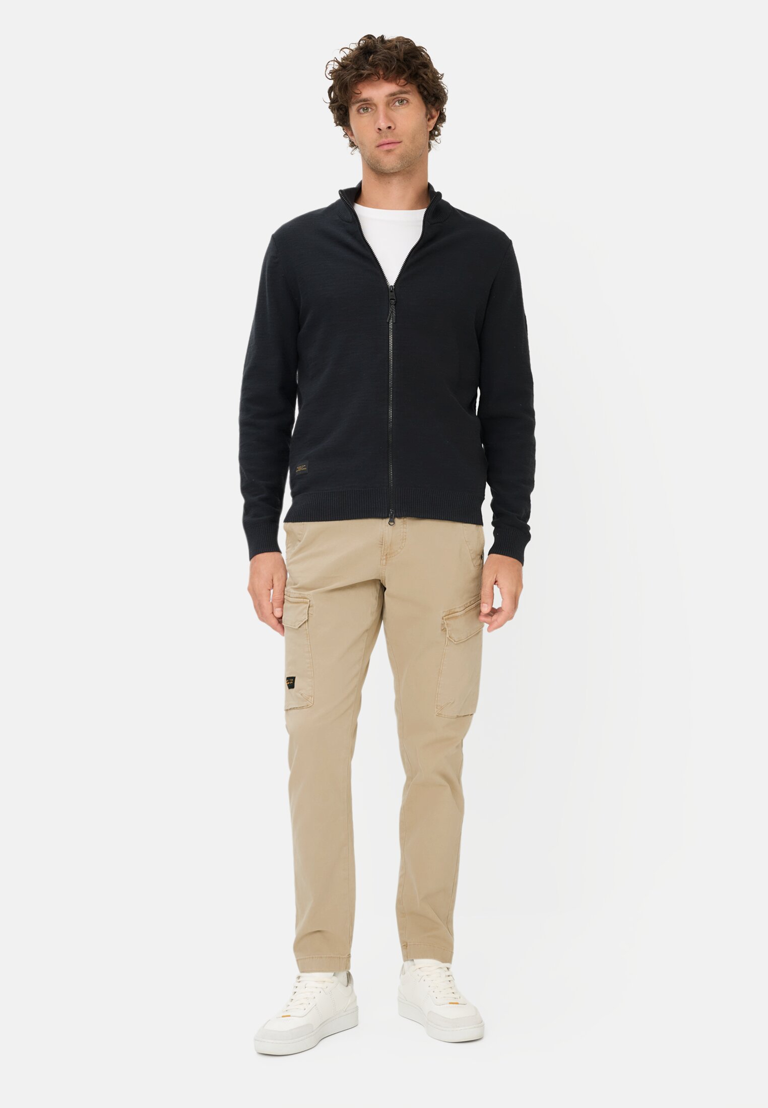 Heren Cargobroek met elastische tailleband Beige gedragen voor lichaam compleet