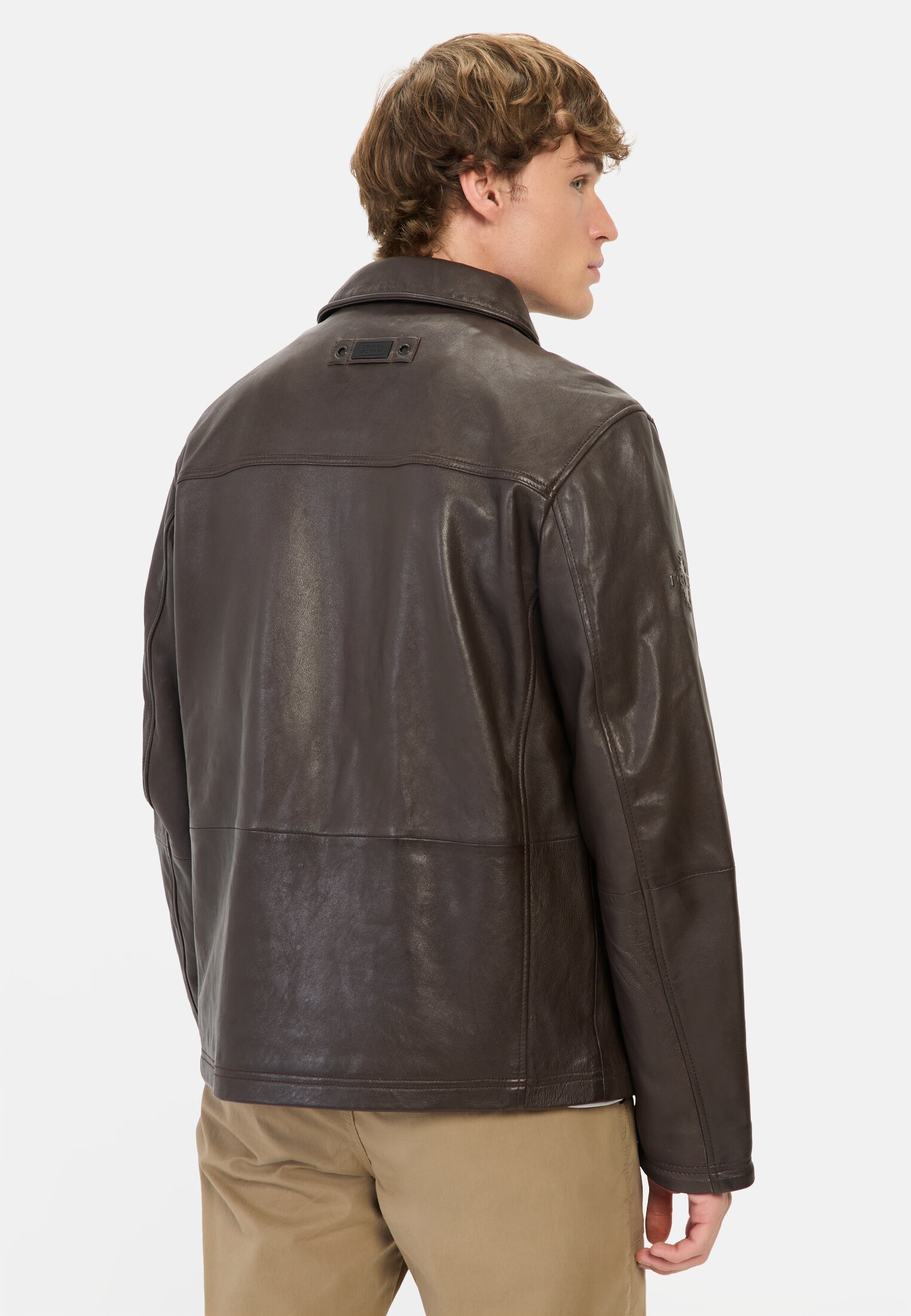 Herren Leder Blouson Braun getragen hinten