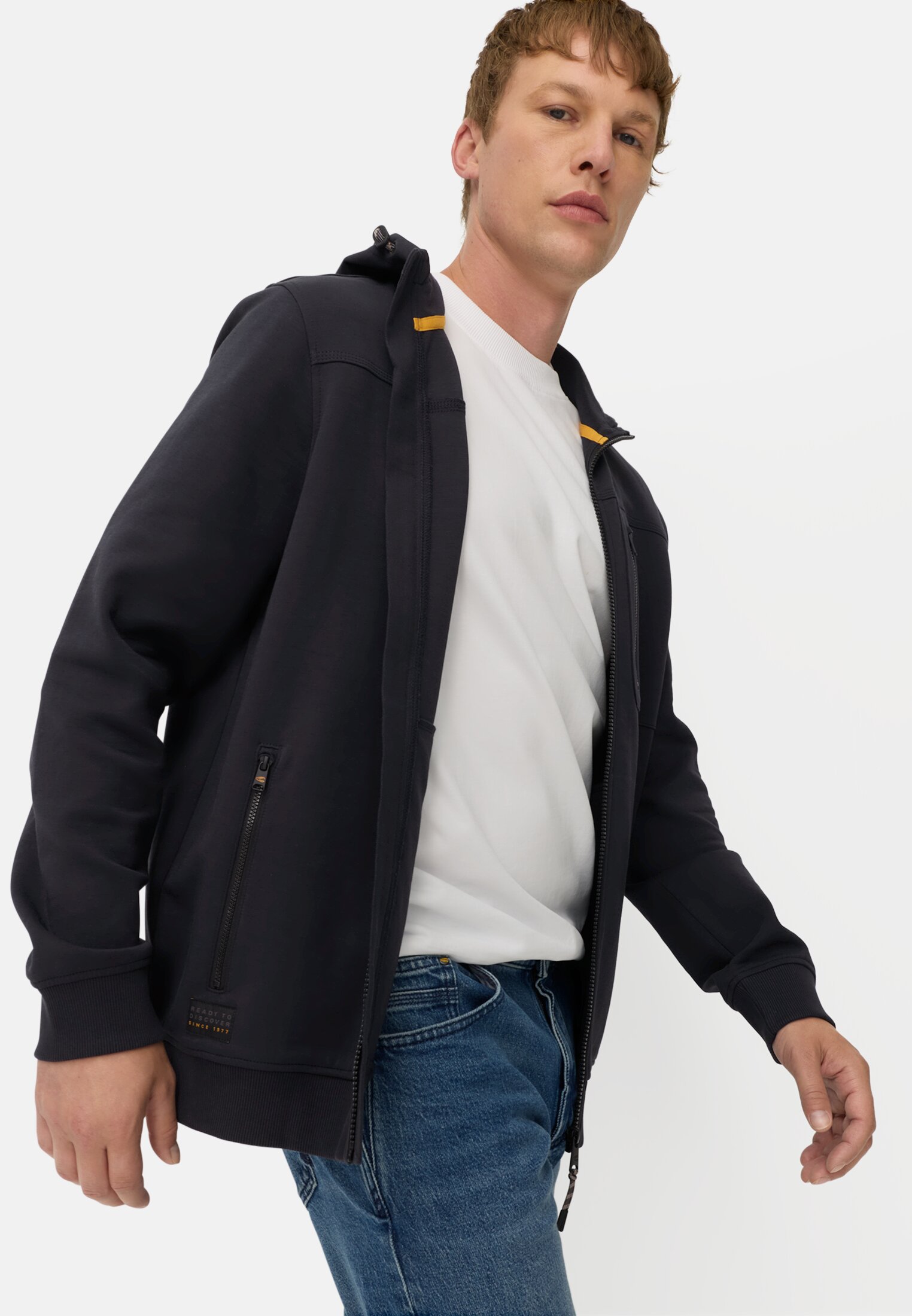 Heren fleXXXactive®-sweatjack met capuchon Navy blauw gedragen emotional