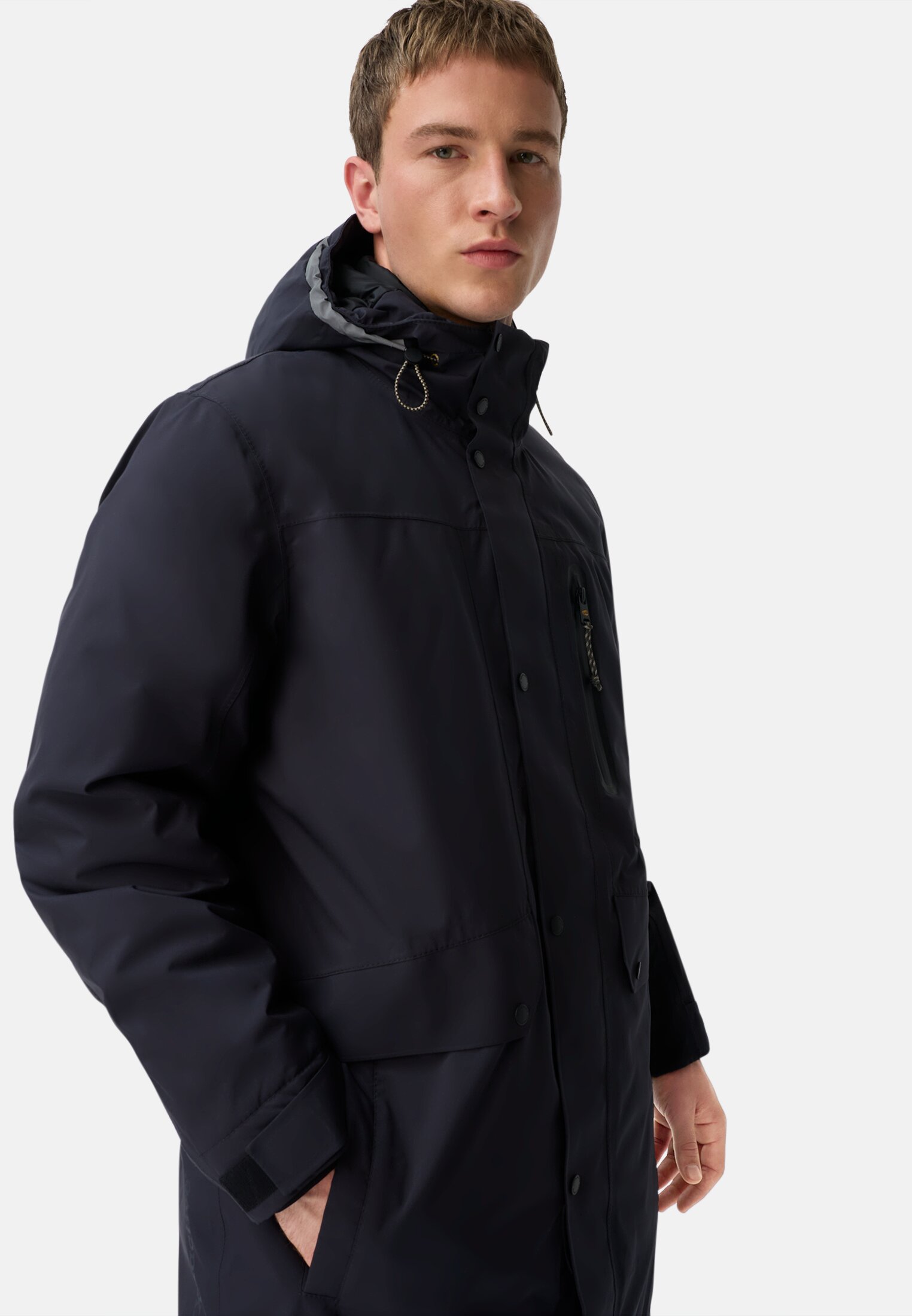 Men teXXXactive® coat with hood Navy blue worn emotional