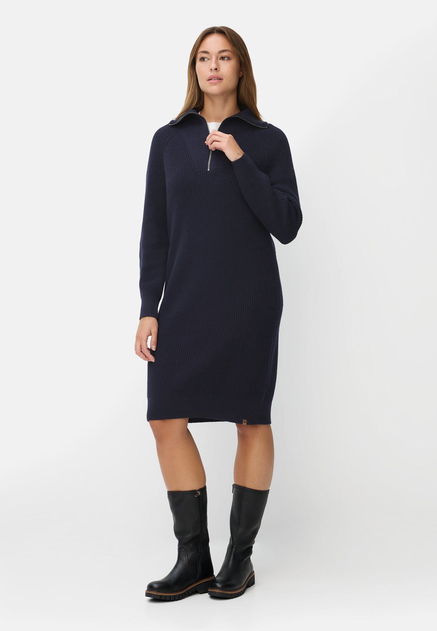 Vrouwen Gebreide jurk met rits Donkerblauw gedragen voor lichaam compleet
