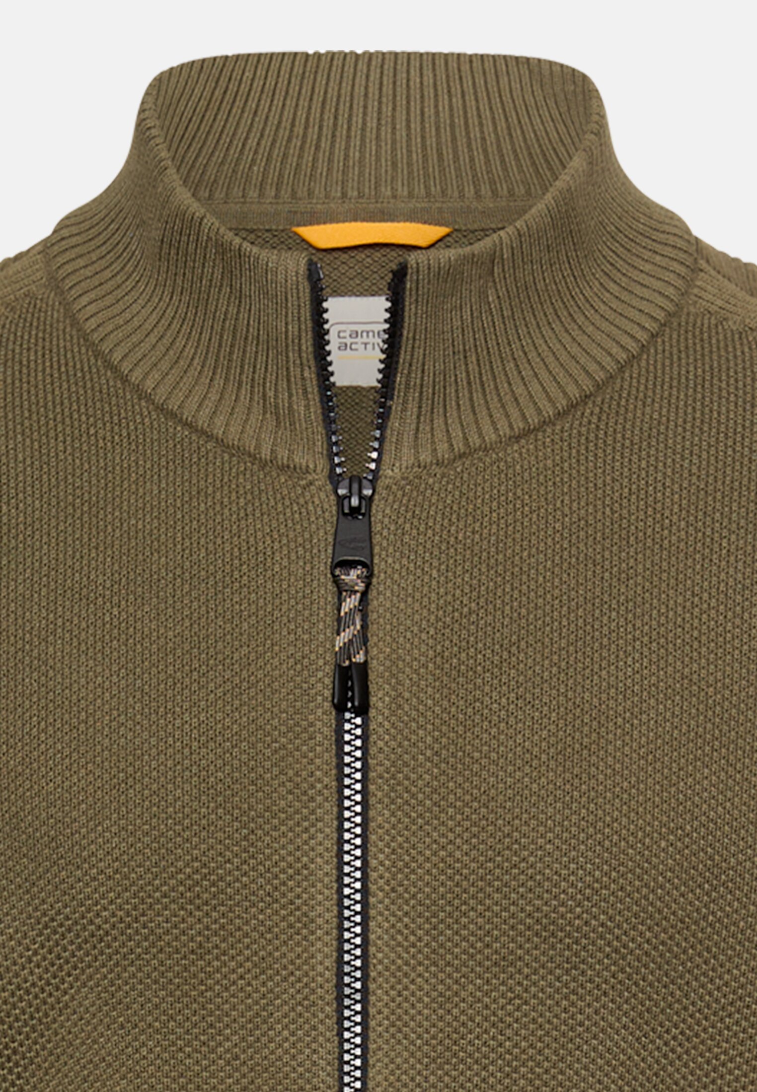 Heren Gebreid vest met opstaande kraag Olijfgroen front dichtbij