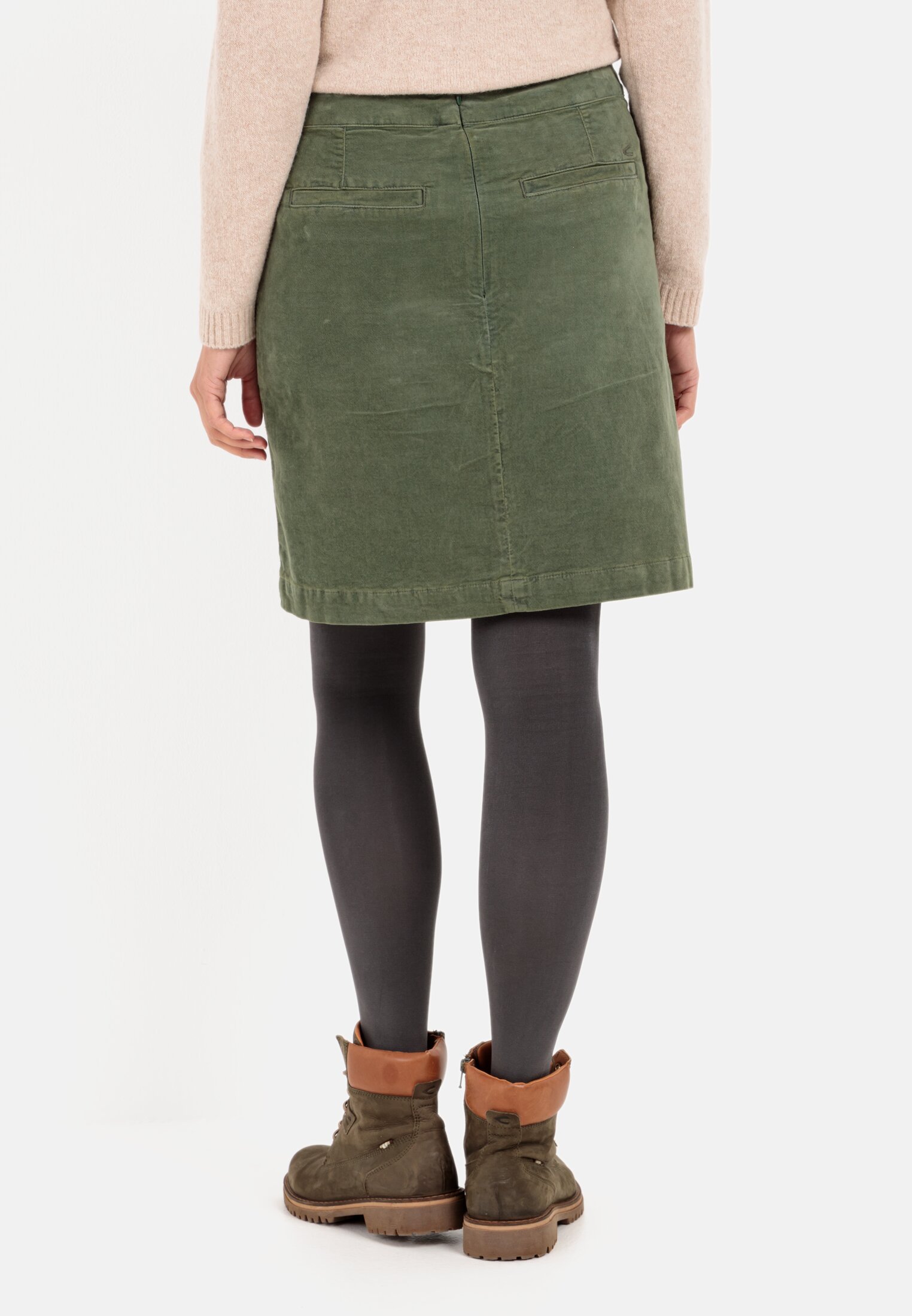 Women Slim Fit skirt in Velvet Green worn back