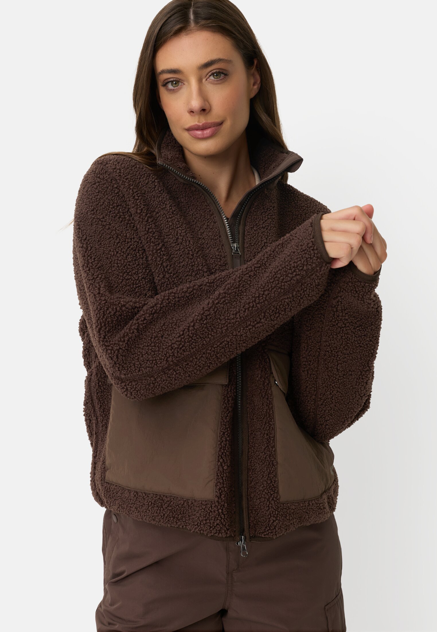 Women Teddy jacket with inside pocket Brown worn emotional