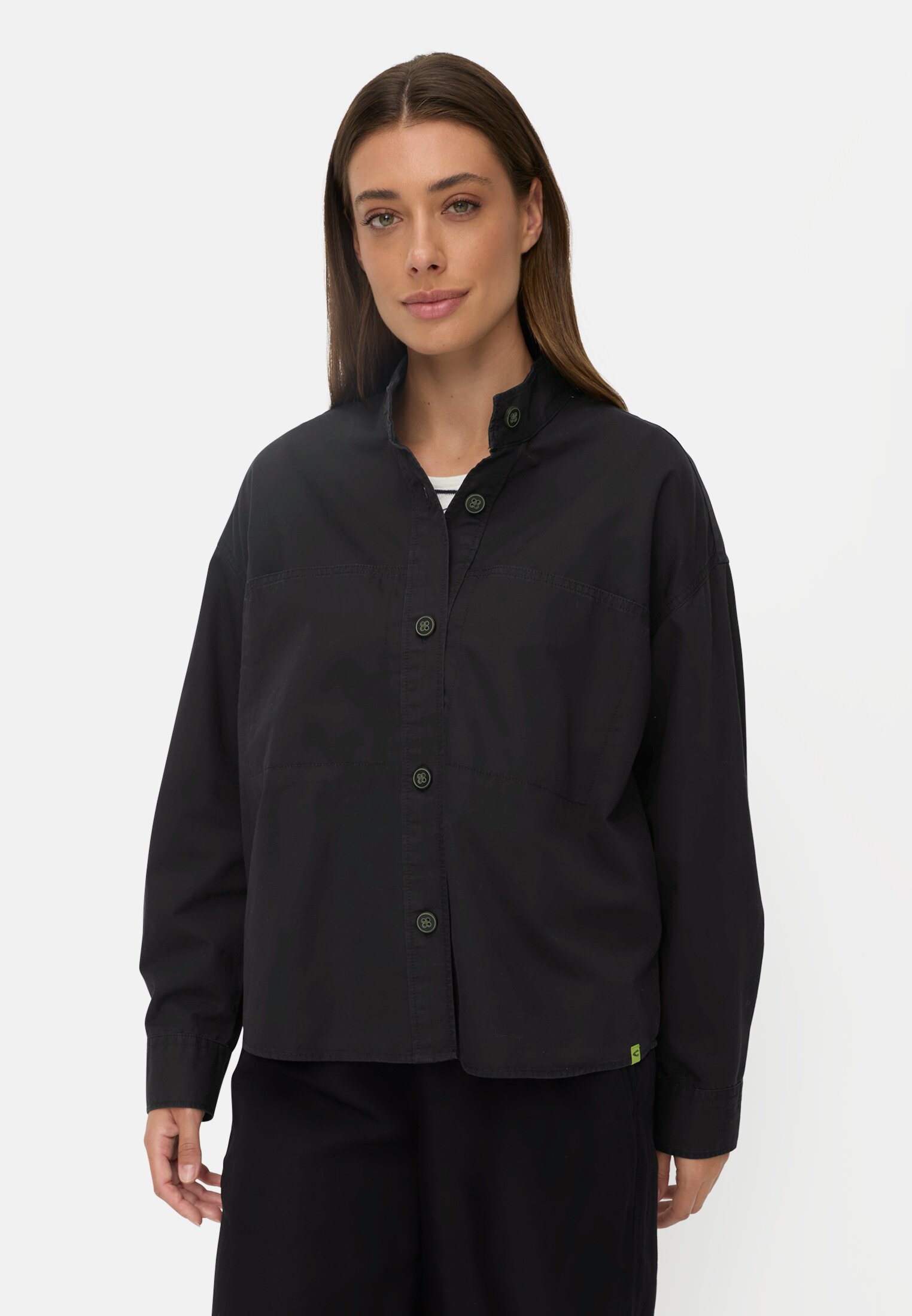 Vrouwen Blouse met lange mouwen en opstaande kraag Kaviaar gedragen voor