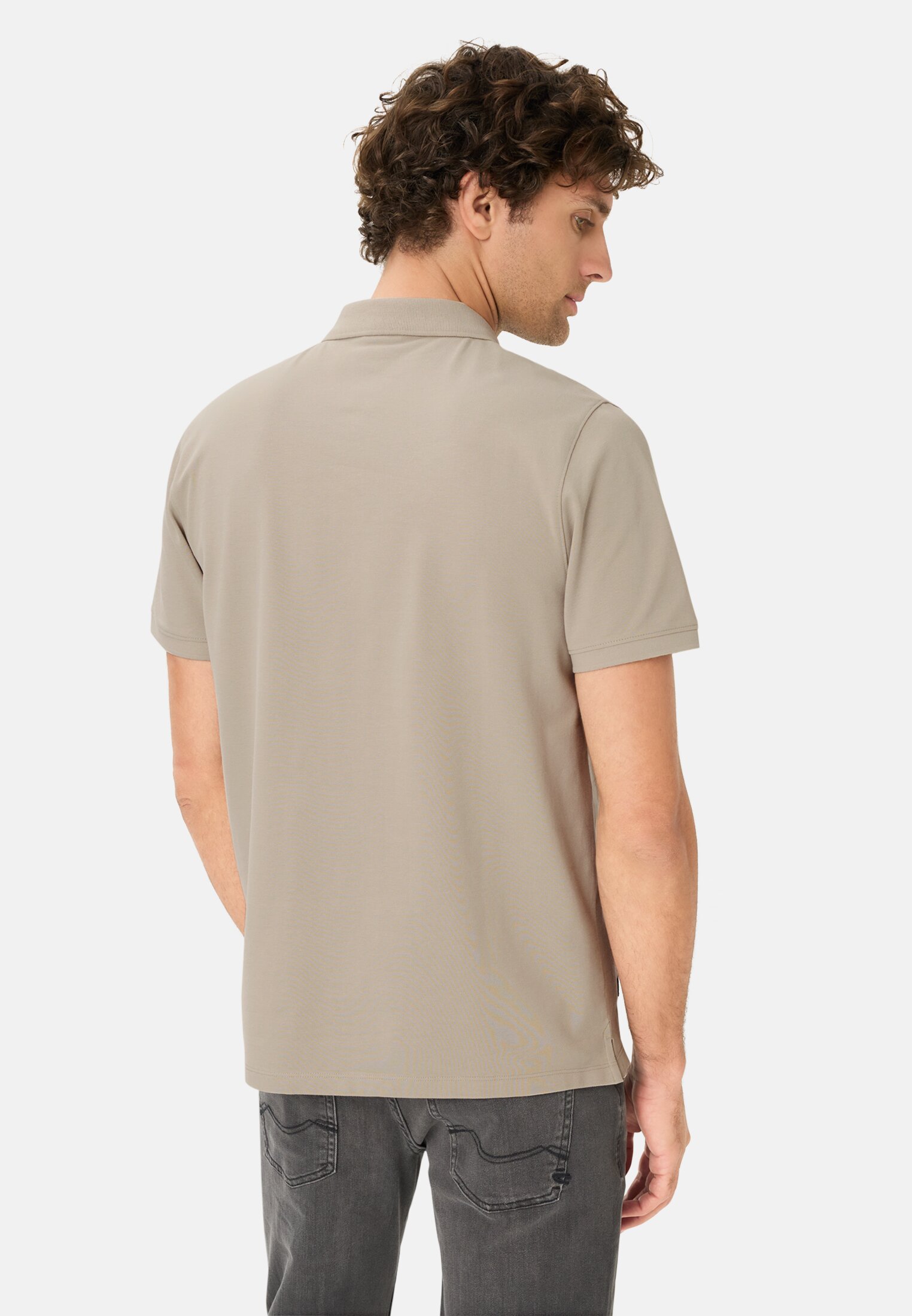 Men Polo shirt with contrast details Beige worn back