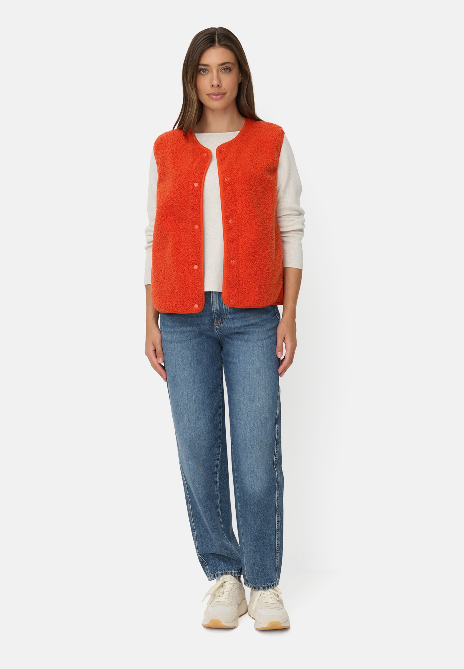 Vrouwen Teddyvest met zij-ingrepen pockets Oranje gedragen voor lichaam compleet