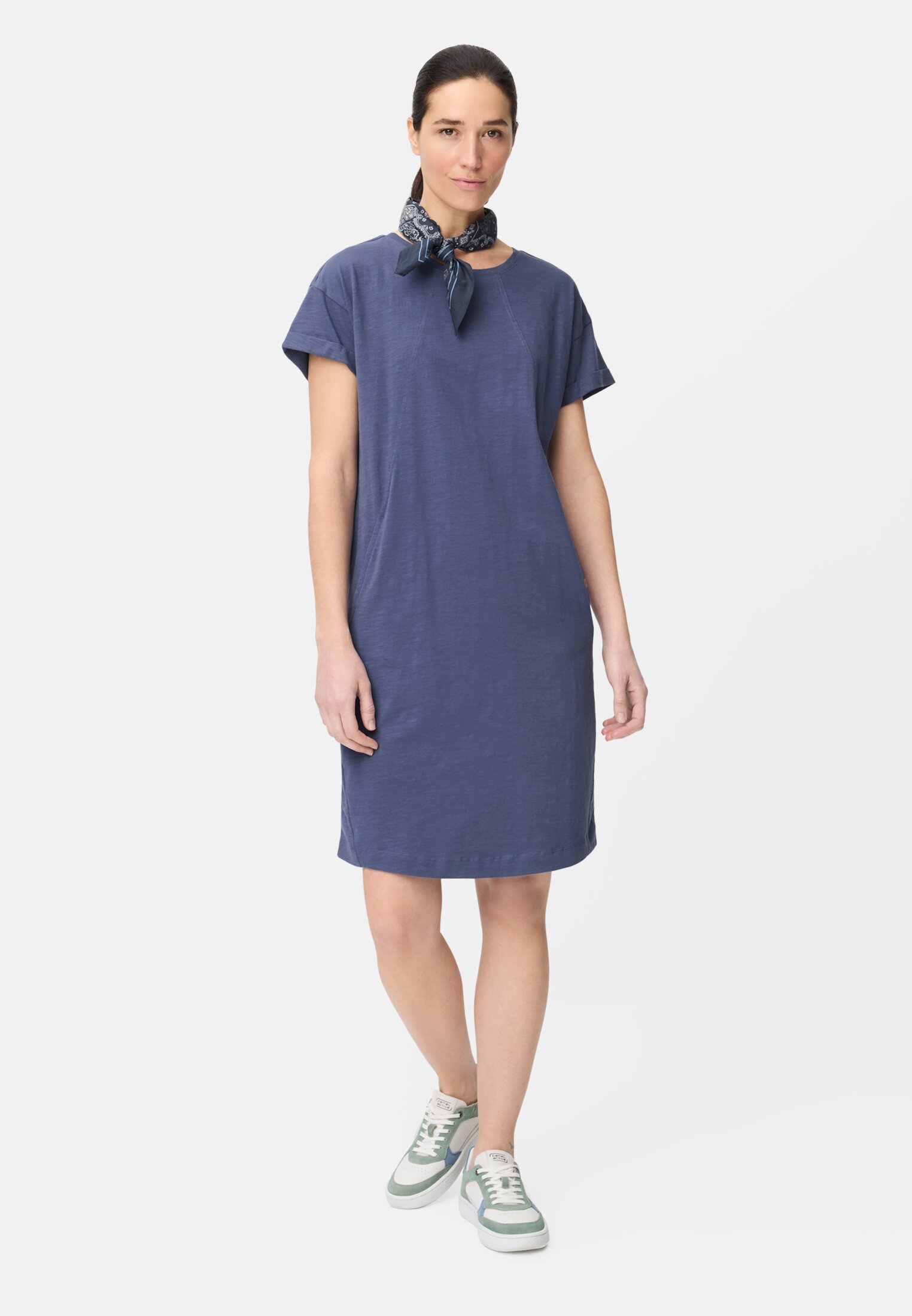 Women Dress made from pure cotton Ocean Blue worn front full body