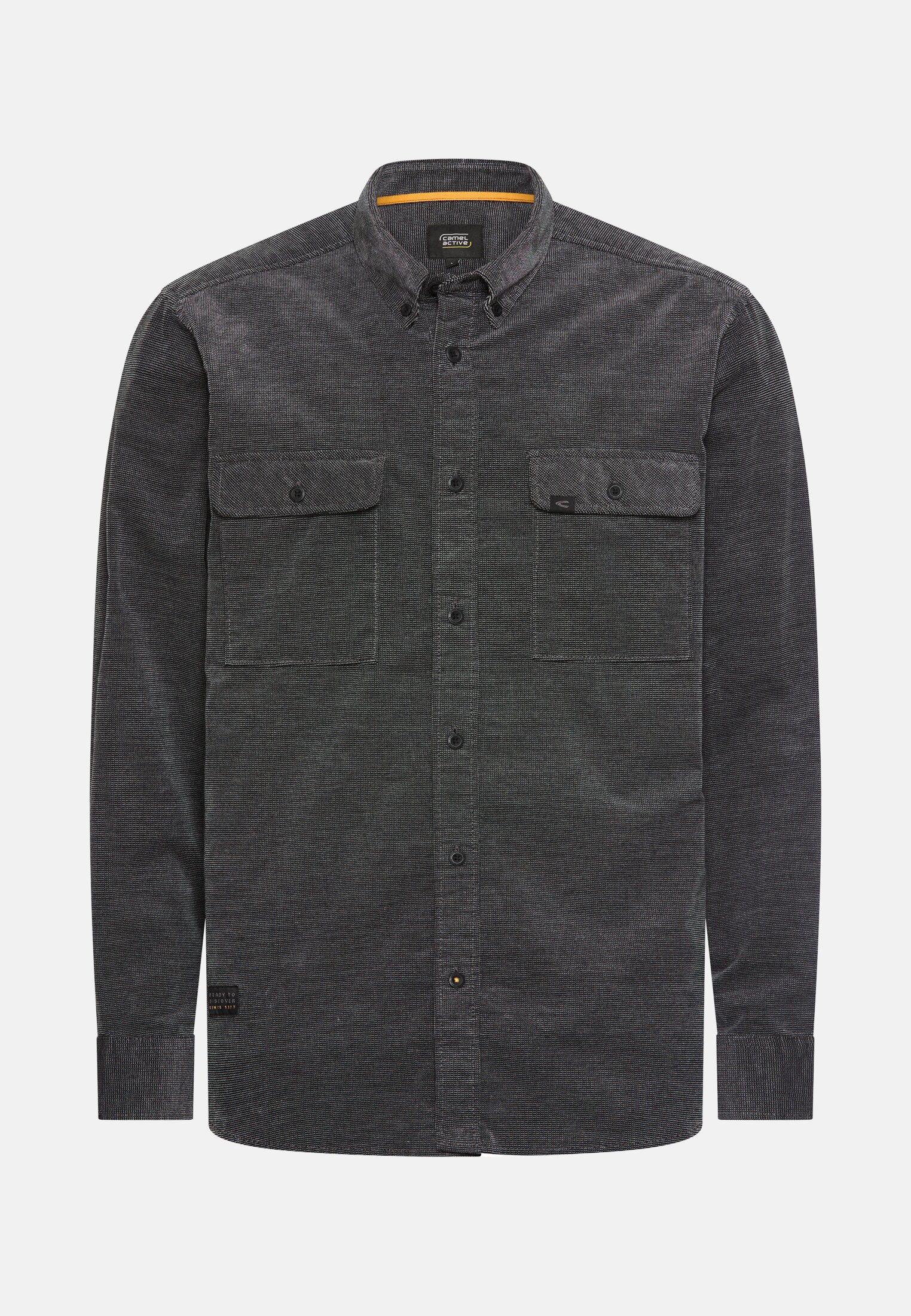 Men Corduroy shirt with 2-way stretch Black frontal front