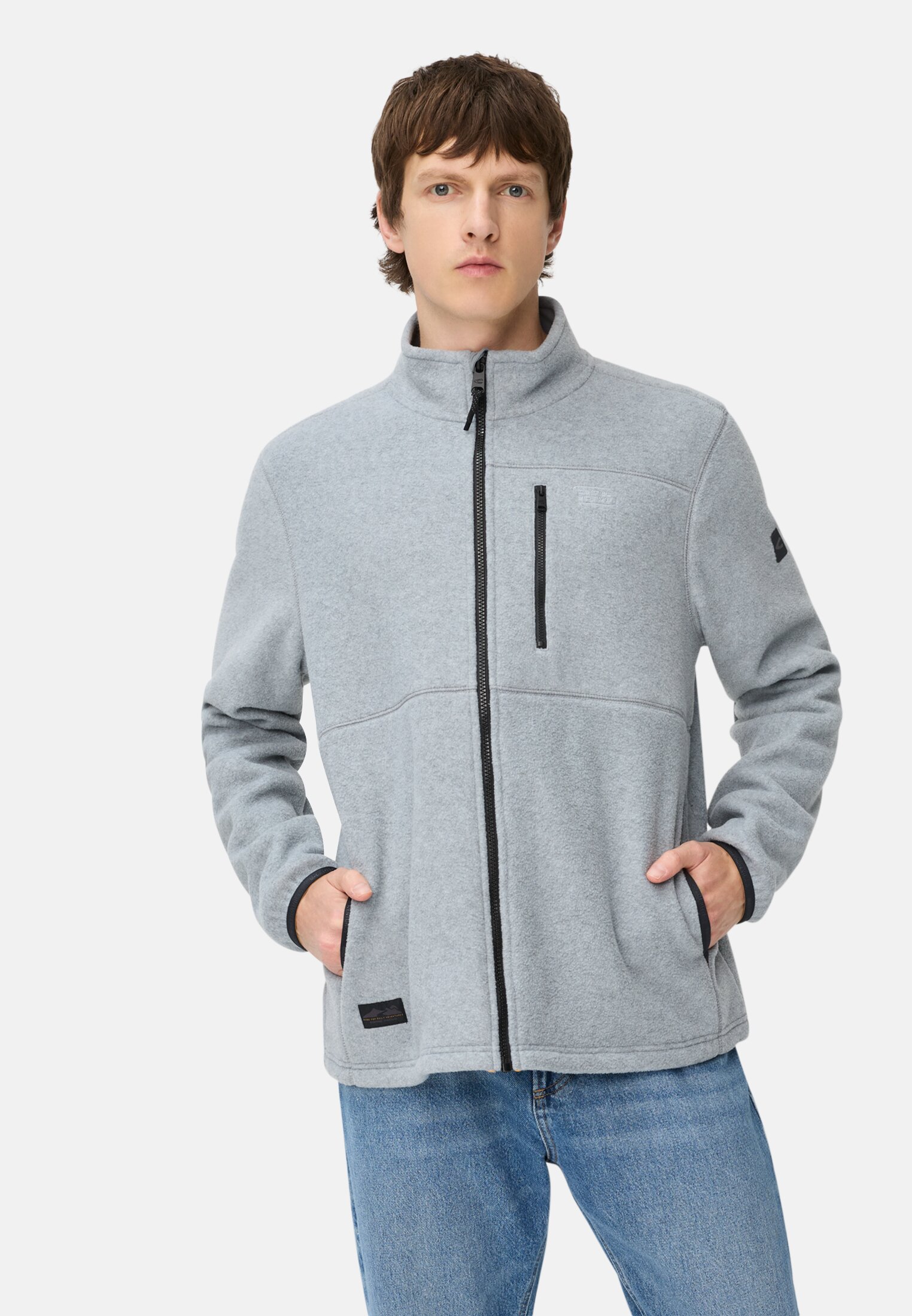 Men Fleece jacket with chest pocket Stone gray worn front