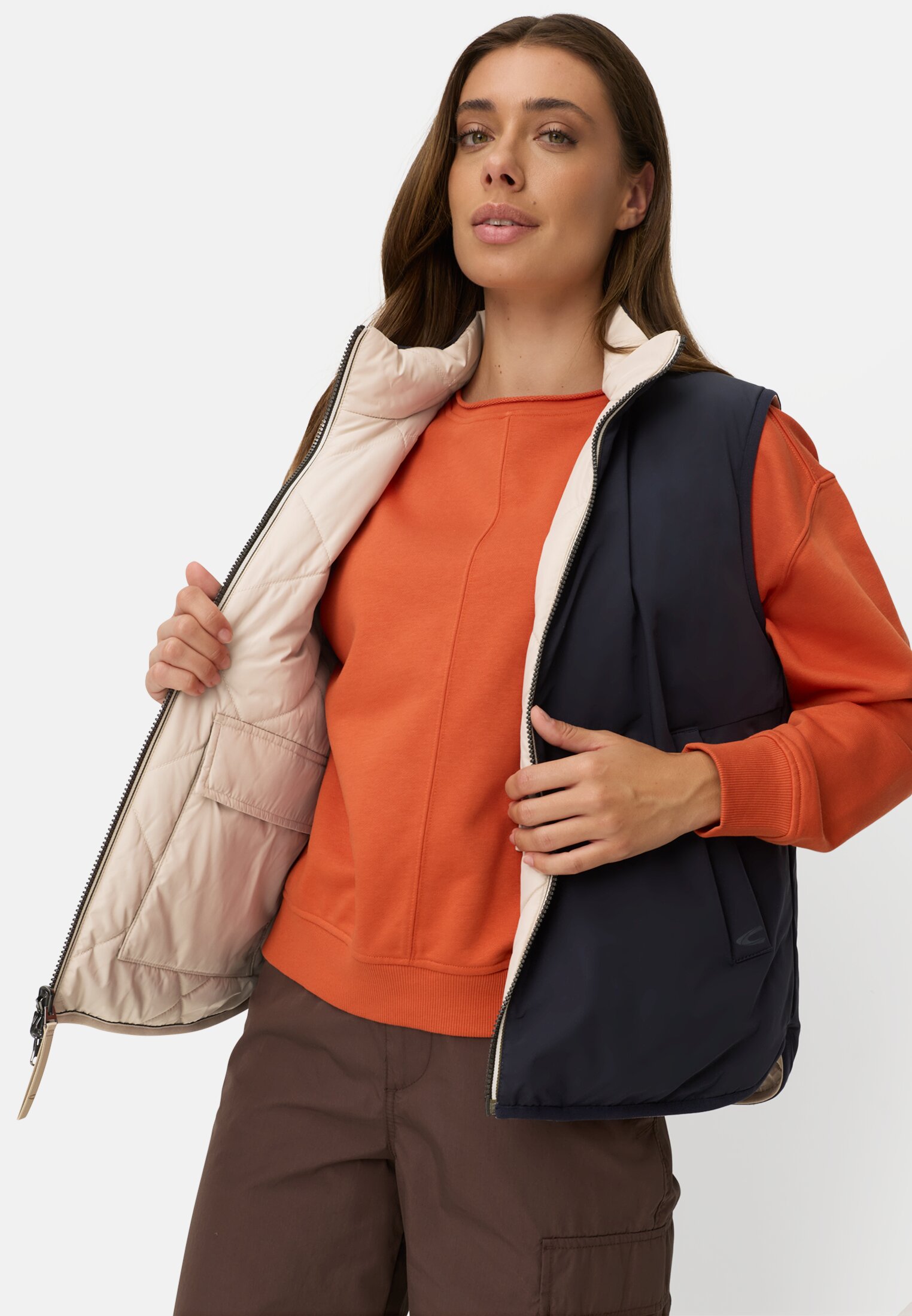 Vrouwen Draagbare bodywarmer met 2-wegs rits Haver gedragen emotional