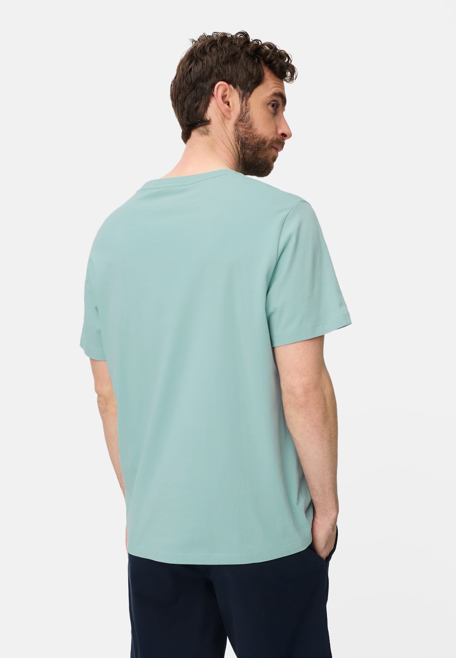 Heren T-shirt met print Oceaan Groen gedragen achter