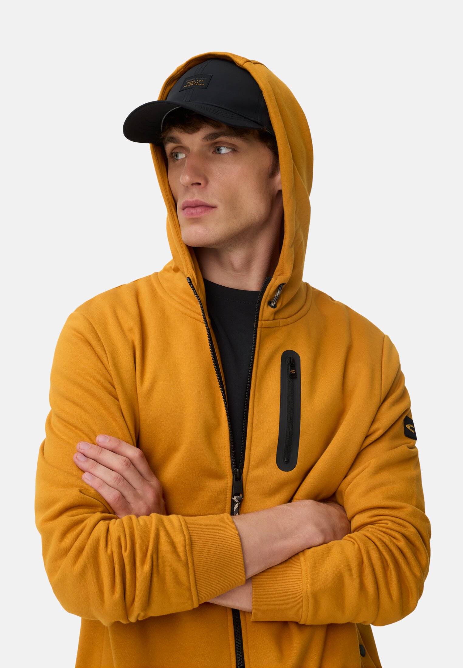 Men Sweat jacket with hood Yellow worn emotional