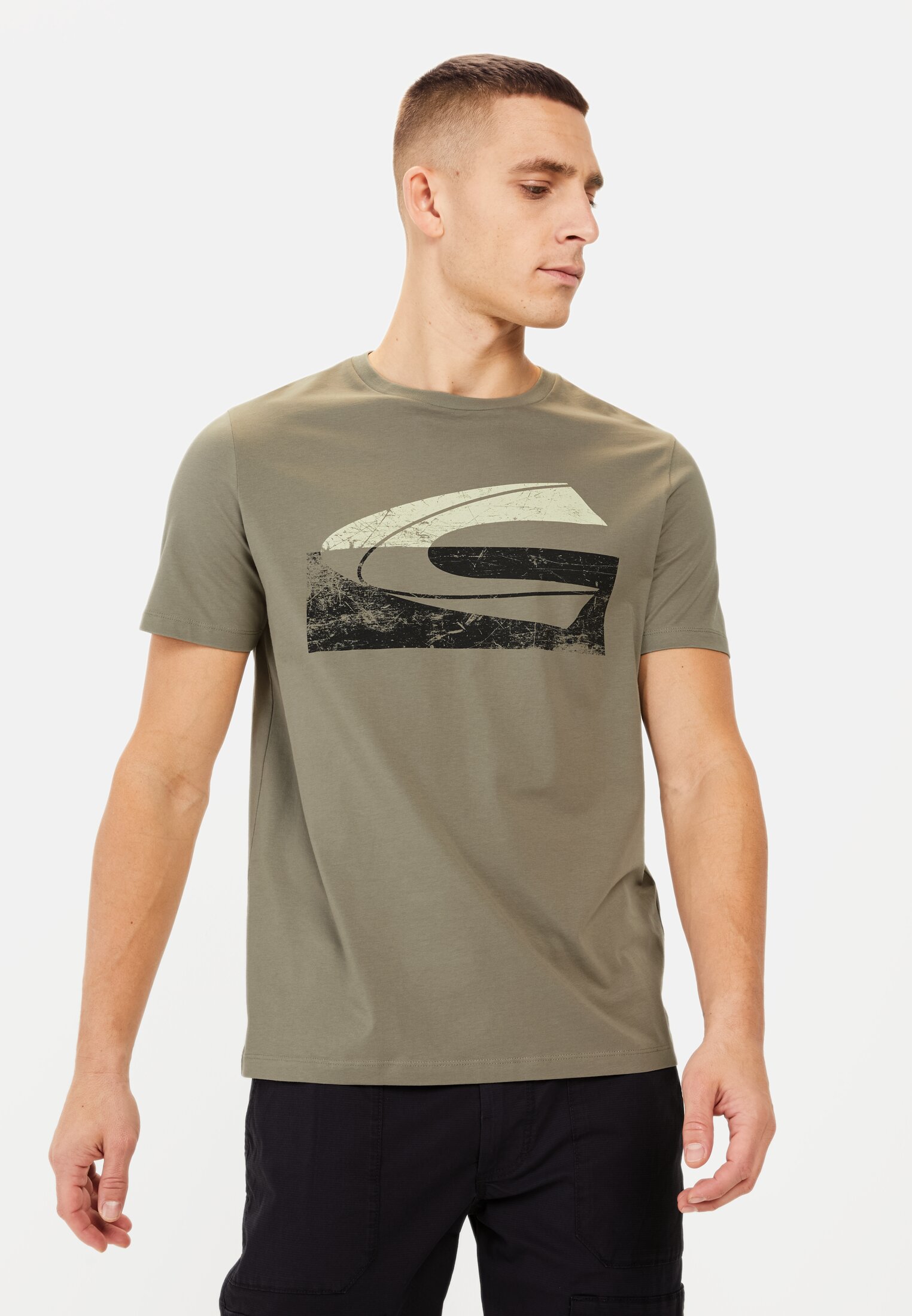 Men T-shirt with print Khaki worn front