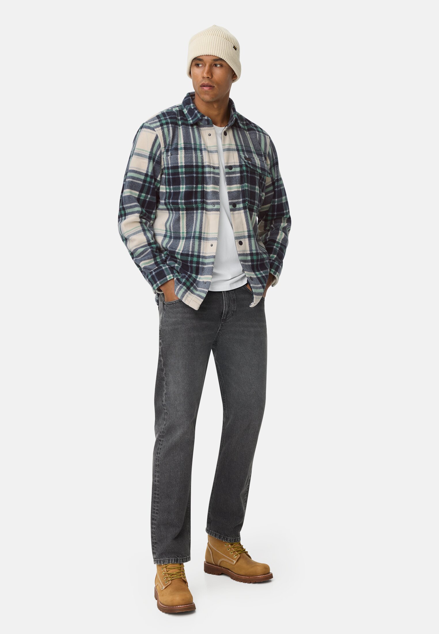 Men Overshirt with side pockets Fir green worn front full body