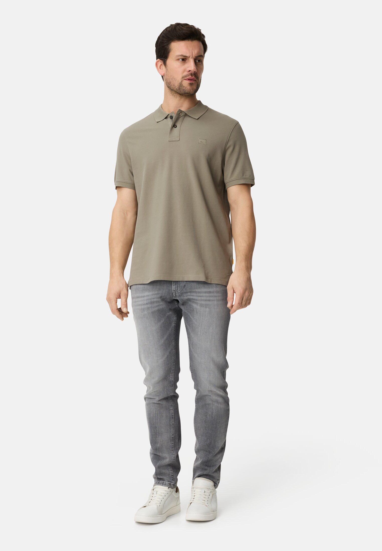 Heren Poloshirt met korte knoopsluiting Bruin gedragen voor lichaam compleet