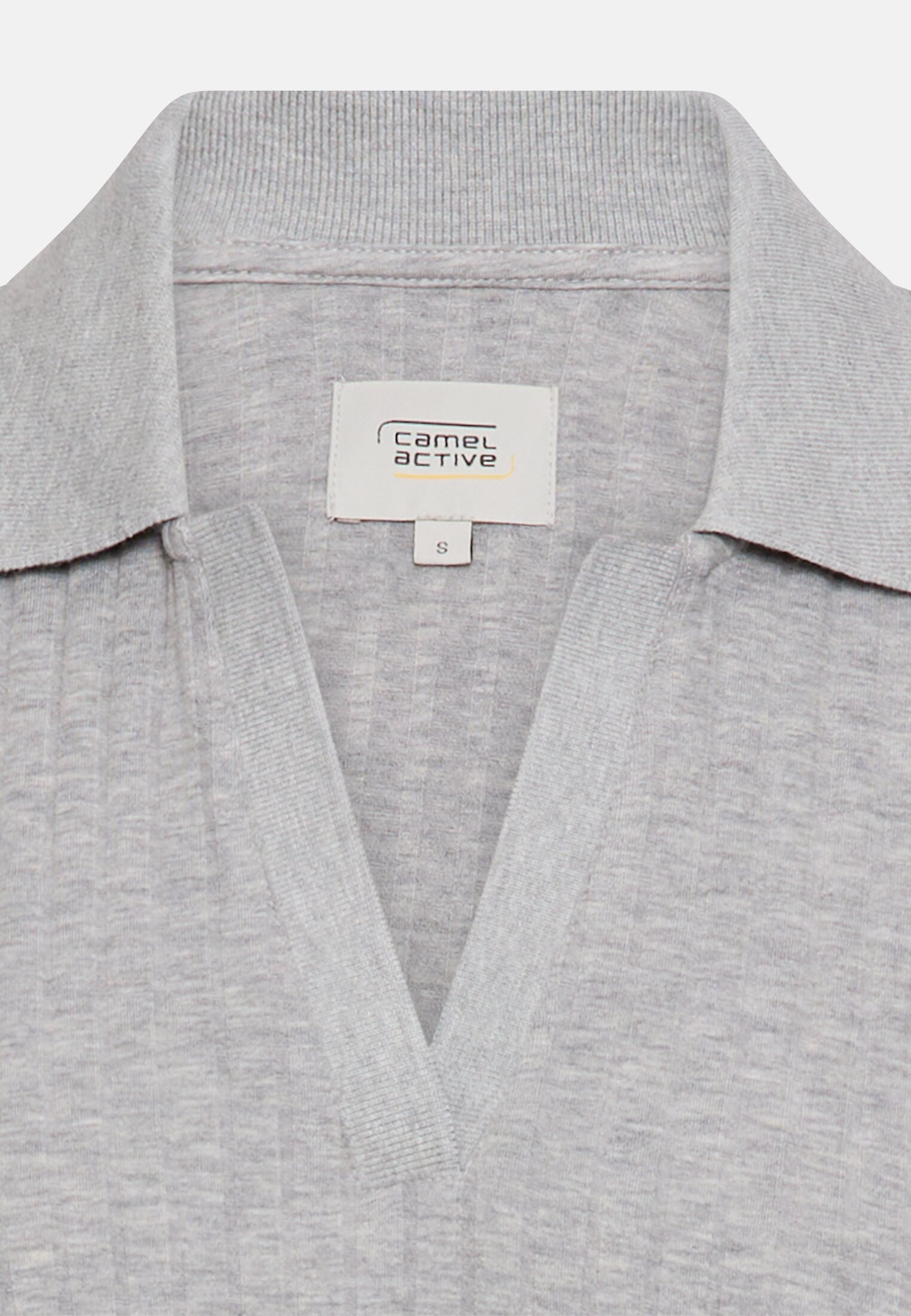 Damen Jersey-Shirt mit geripptem Kragen Grau vorne nah