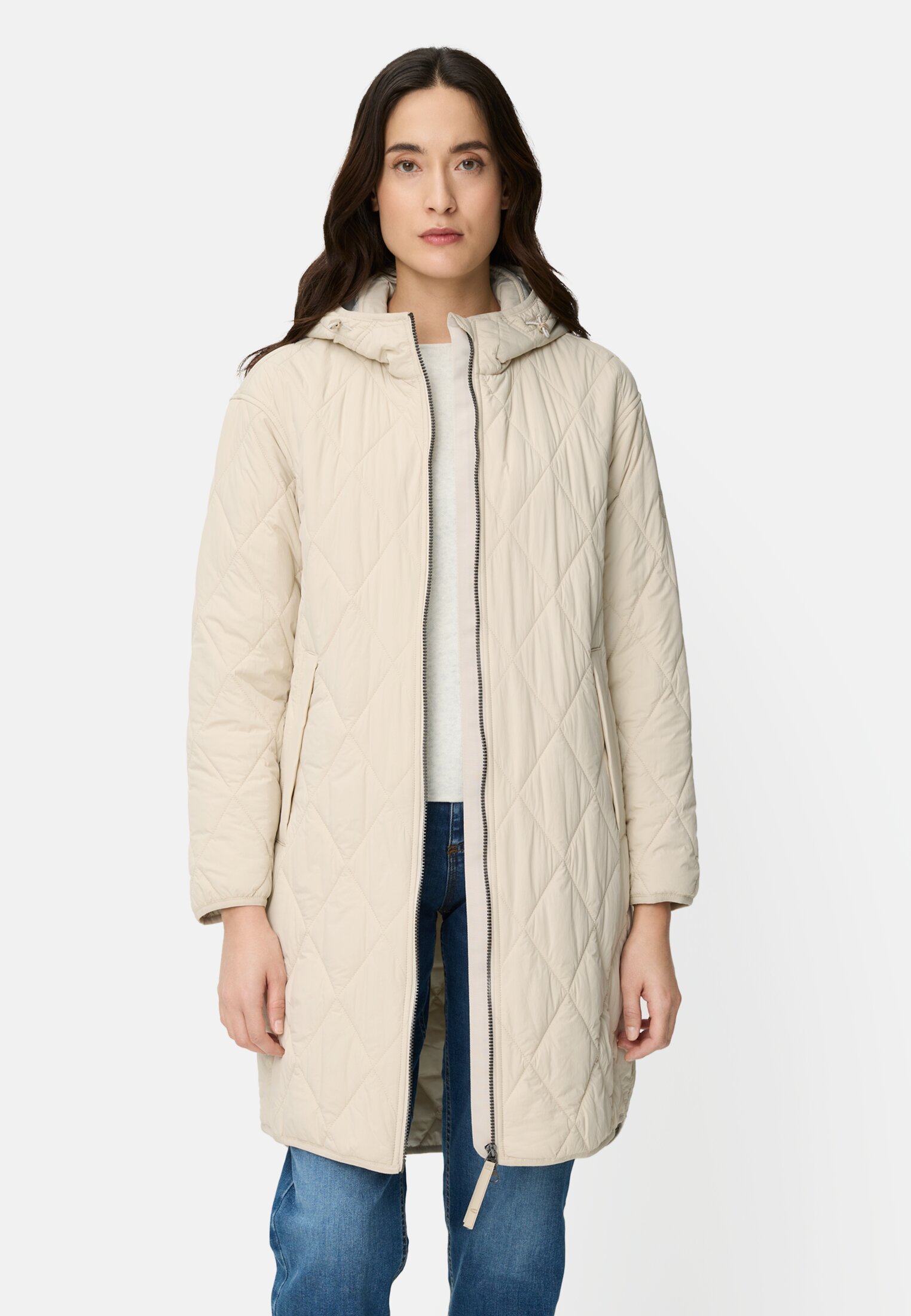 Damen Mantel mit Taschen Eiche getragen vorn