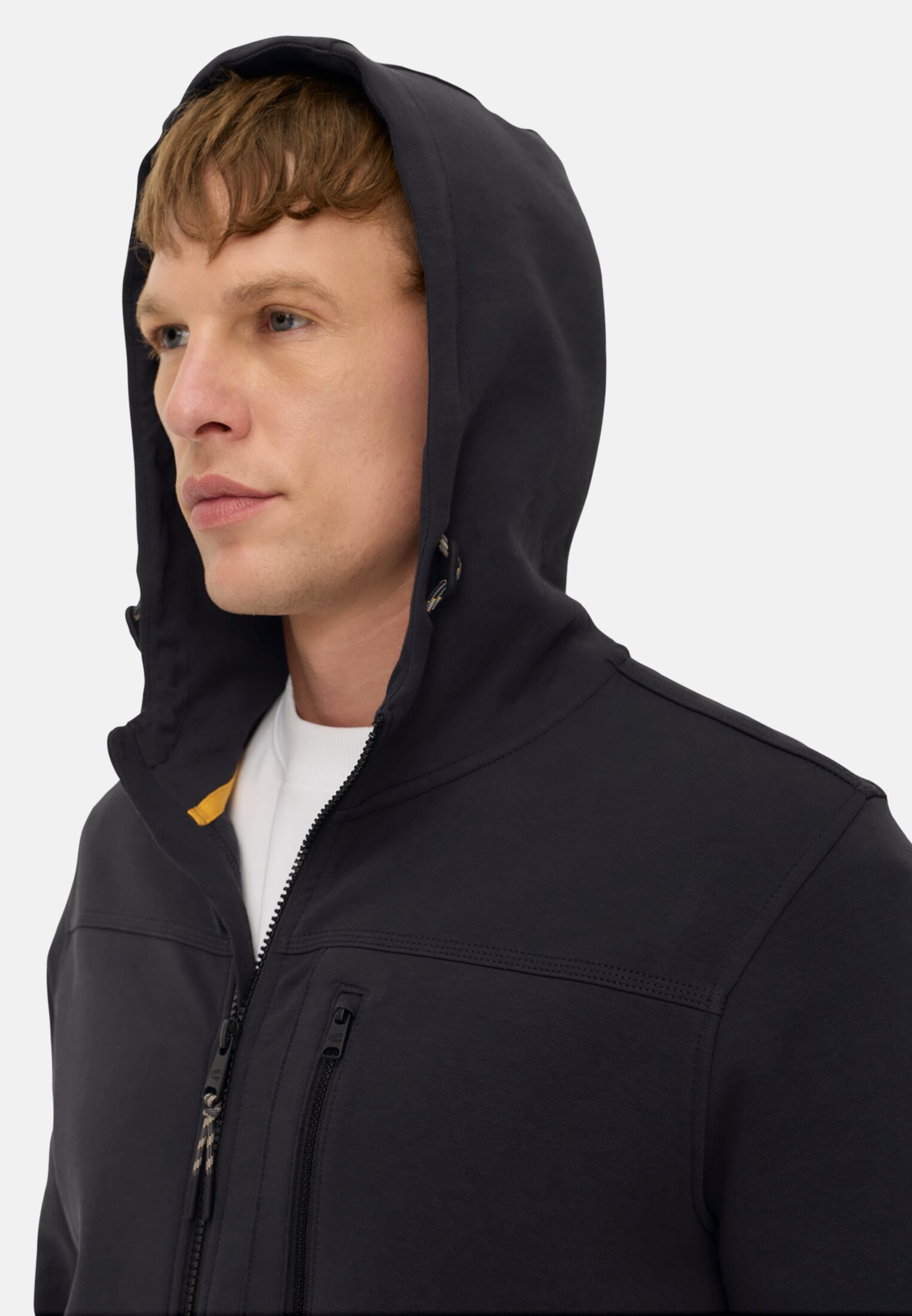 Herren fleXXXactive® Sweatjacke mit Kapuze Navyblau getragen detailliert nah