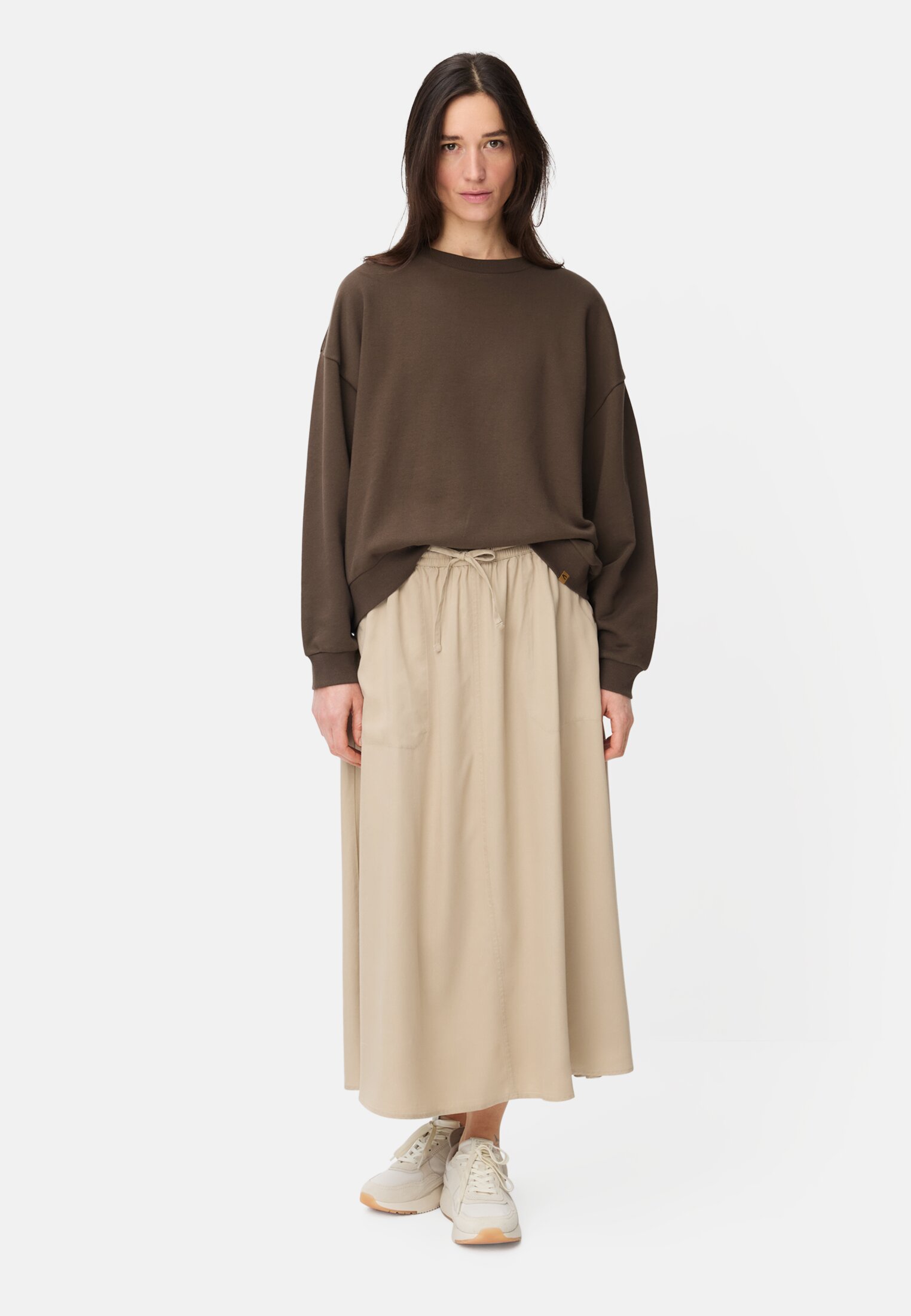 Women Sweatshirt with back print Brown worn front full body