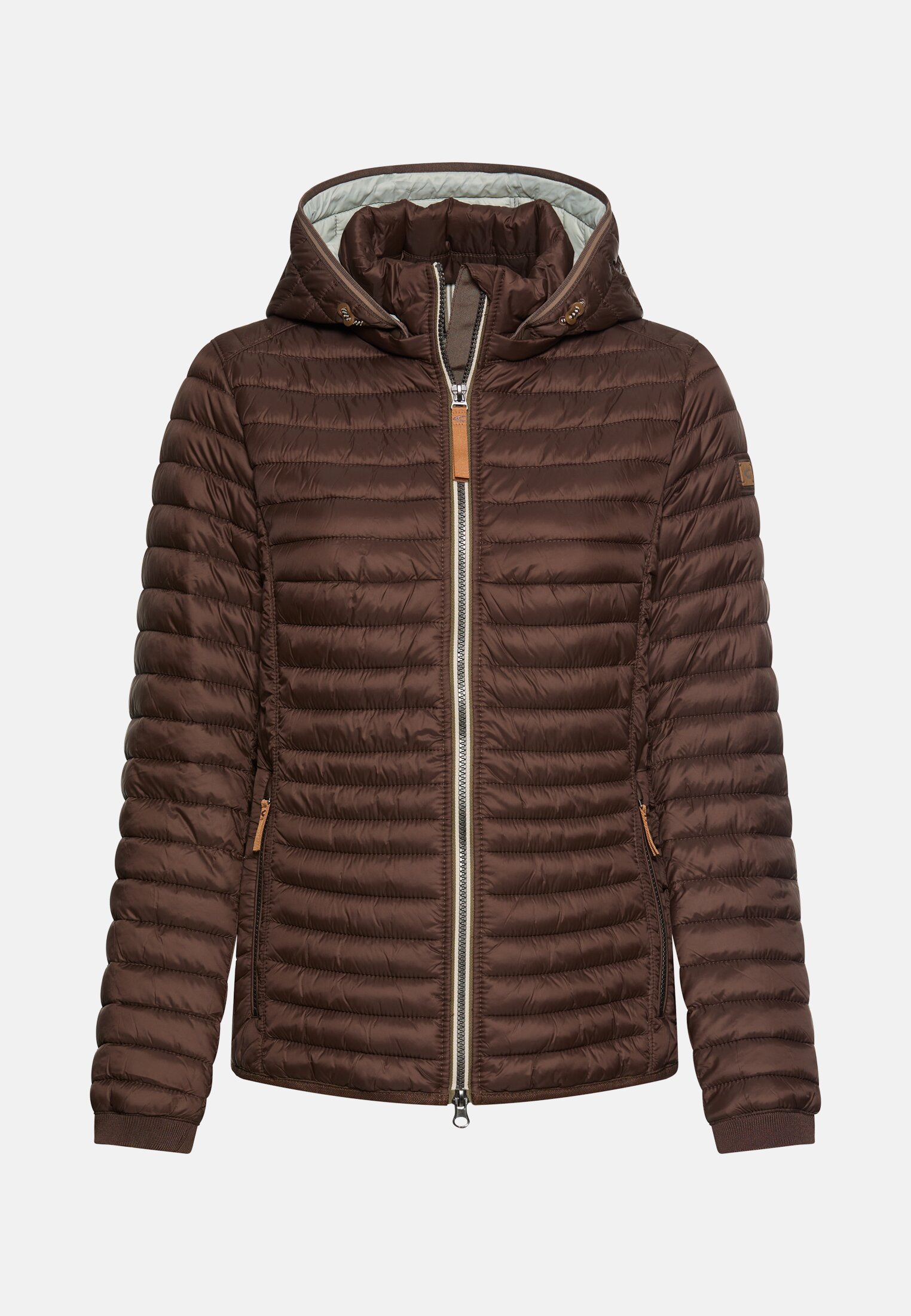 Women Windproof jacket with side knit insert Brown frontal front