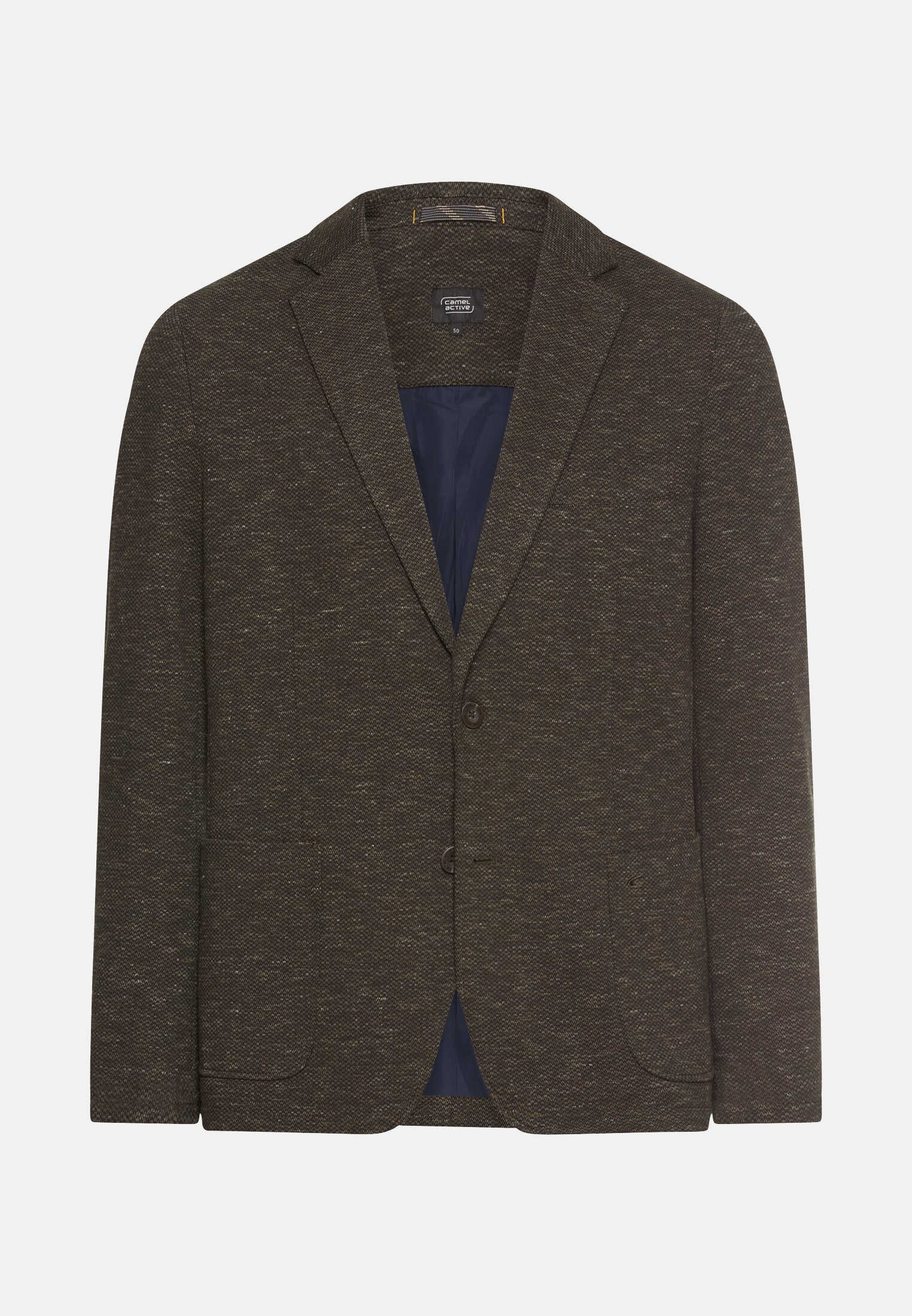 Heren 2-knoops colbert in katoenmix Donker khaki frontaal voor