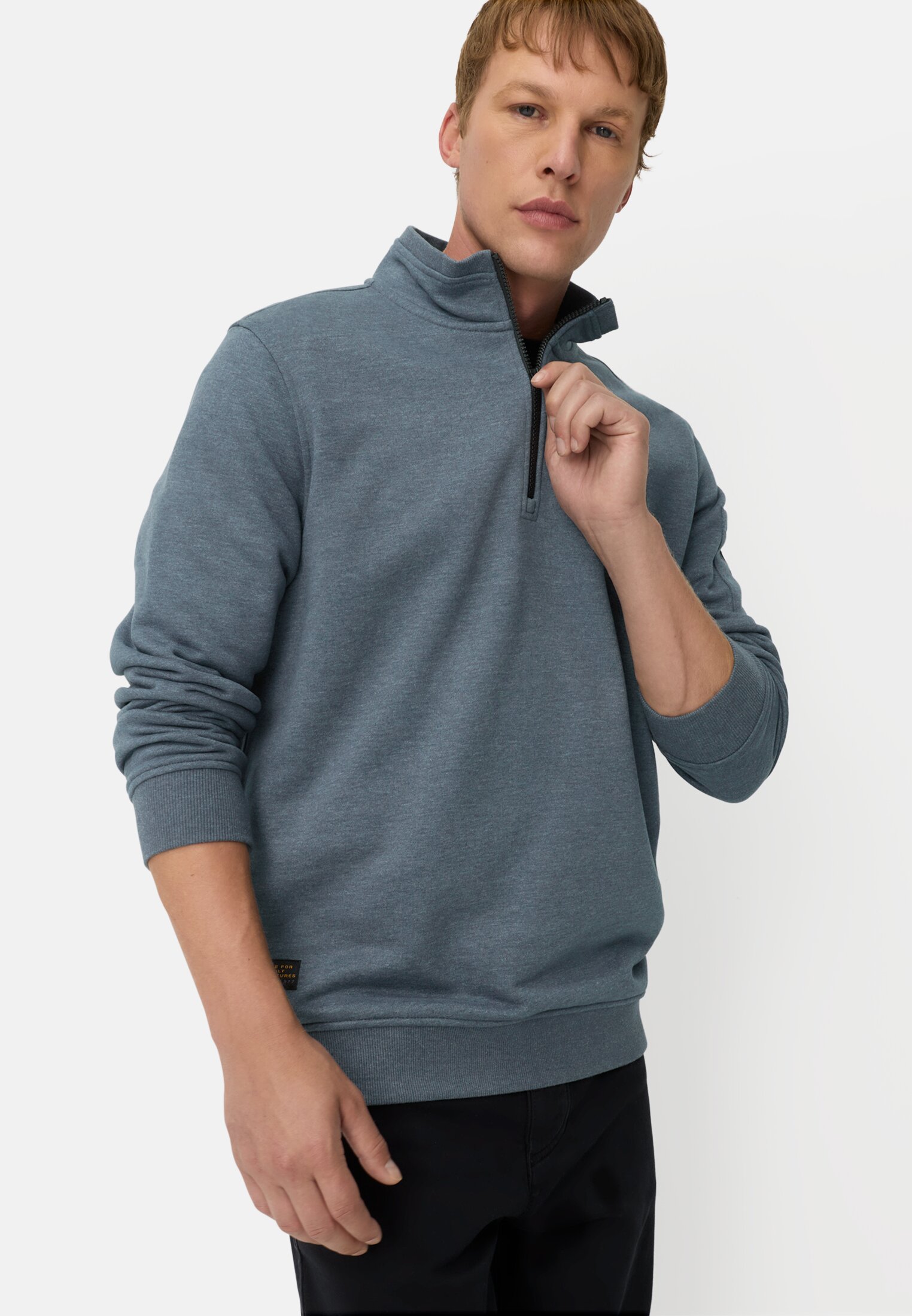 Men Sweatshirt with Troyer collar Ink blue worn emotional