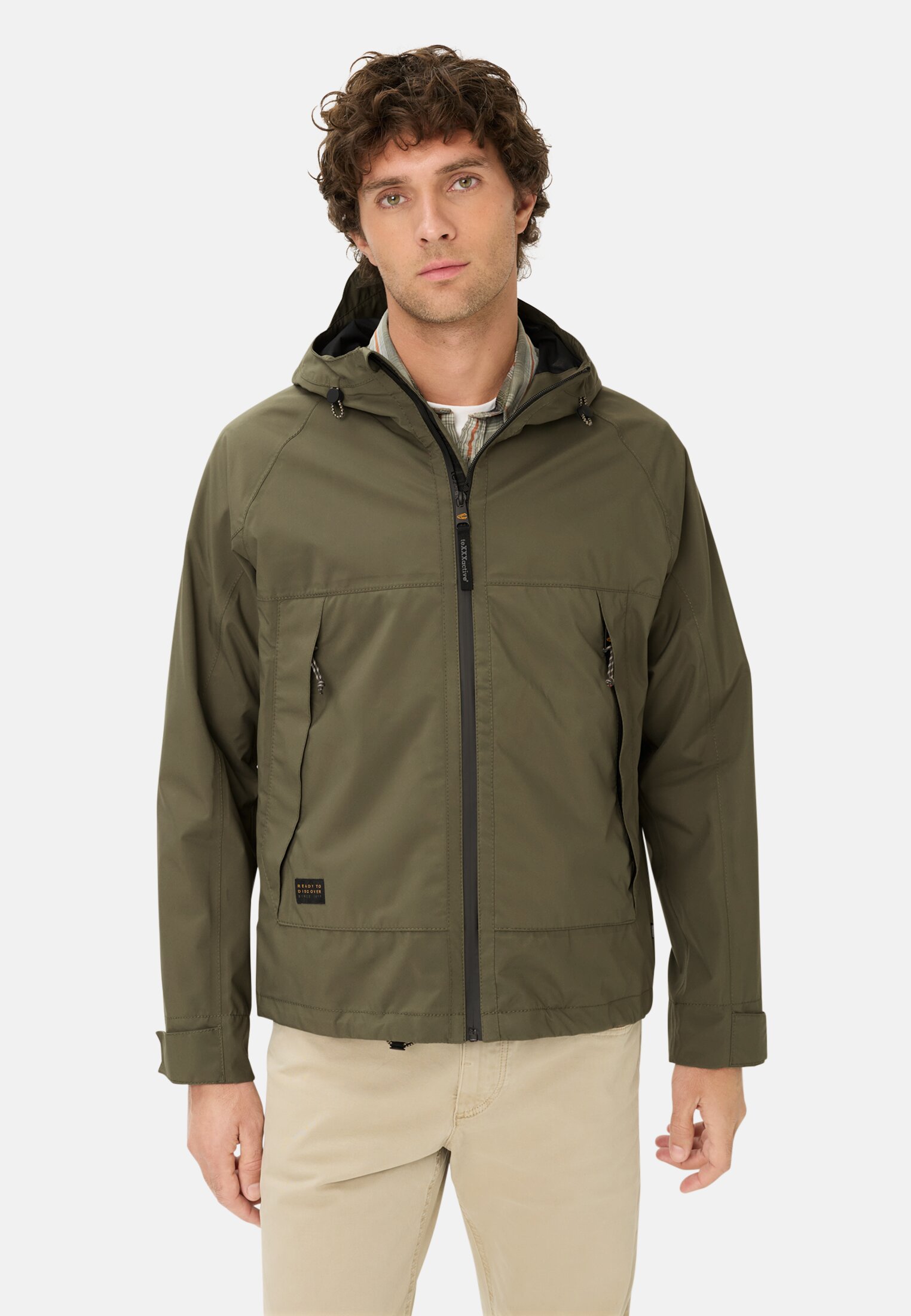 Herren teXXXactive® Blouson mit Kapuze Olivgrün getragen vorn