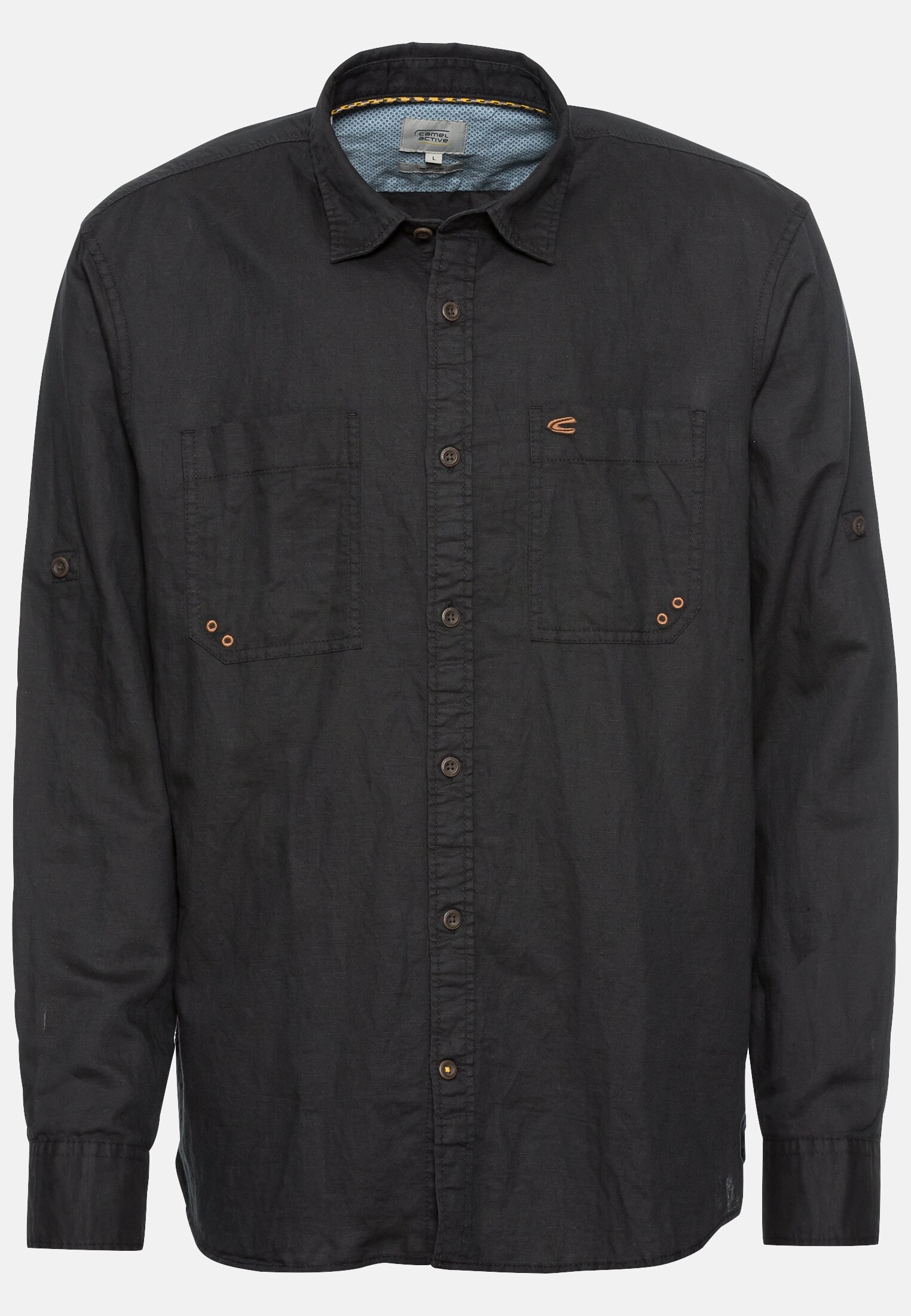 Men Long-sleeved shirt in a lightweight linen blend Black frontal front
