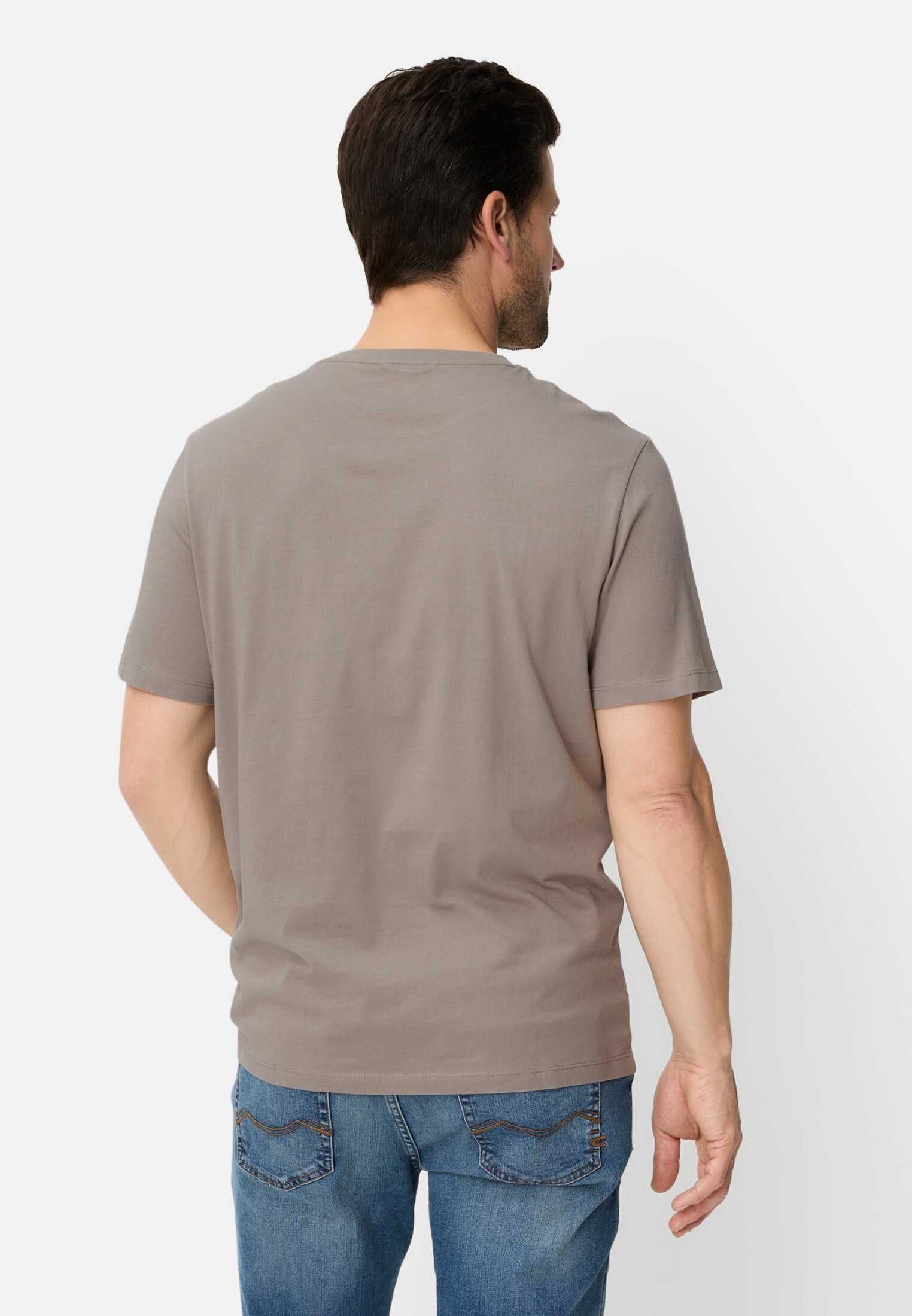 Heren T-shirt van puur katoen Bruin gedragen achter