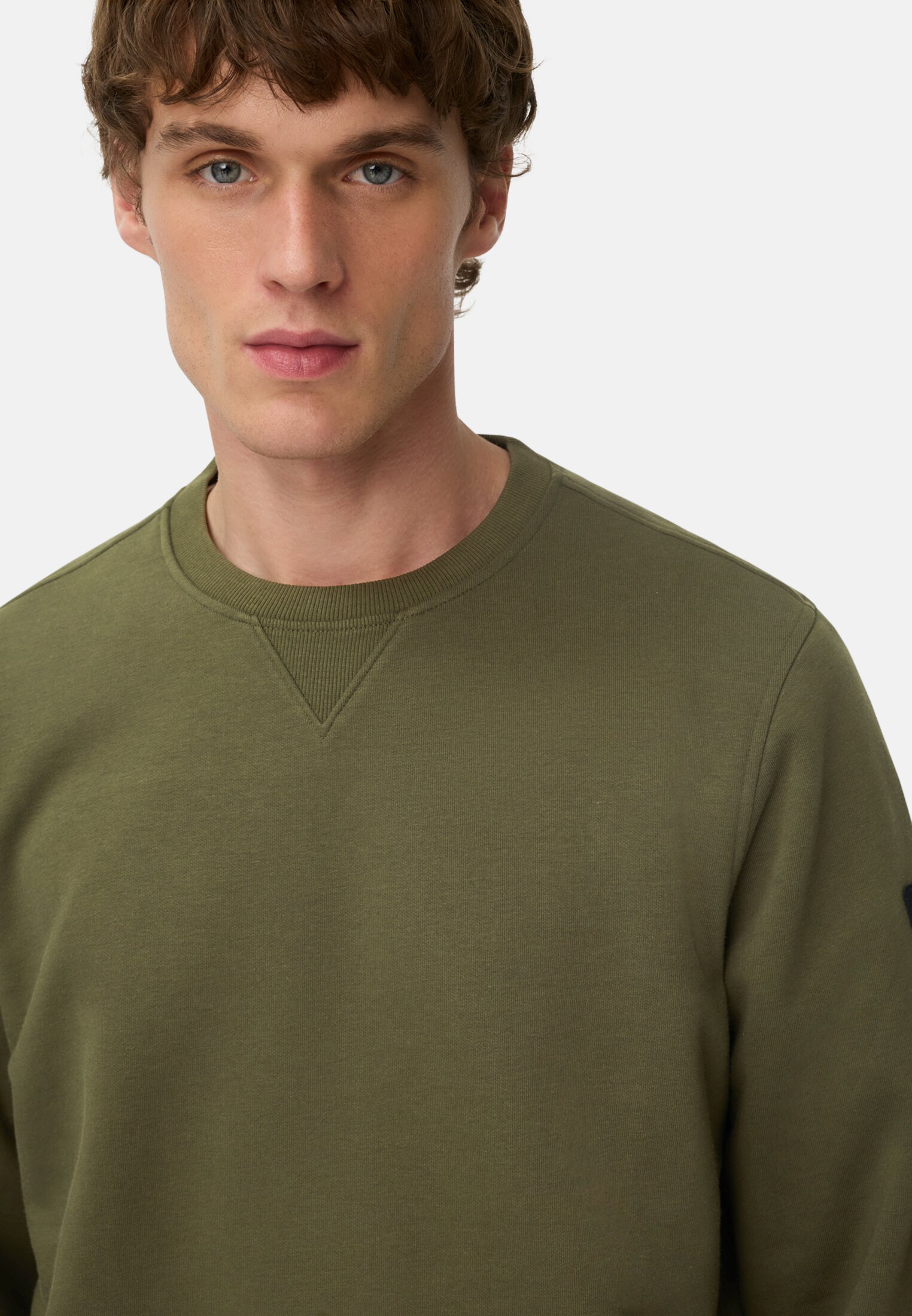 Heren Sweatshirt van katoenmix Bosgroen gedragen detail dichtbij  