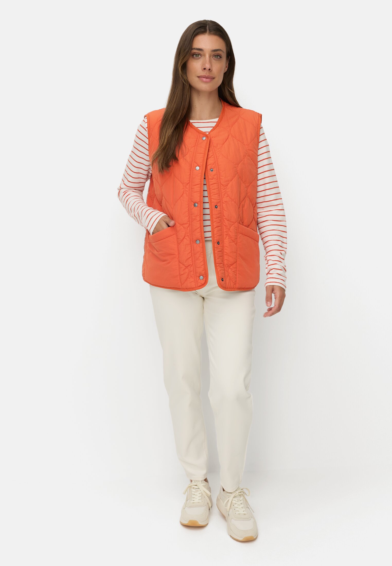 Women Reversible teddy vest in oversized fit Orange worn front full body
