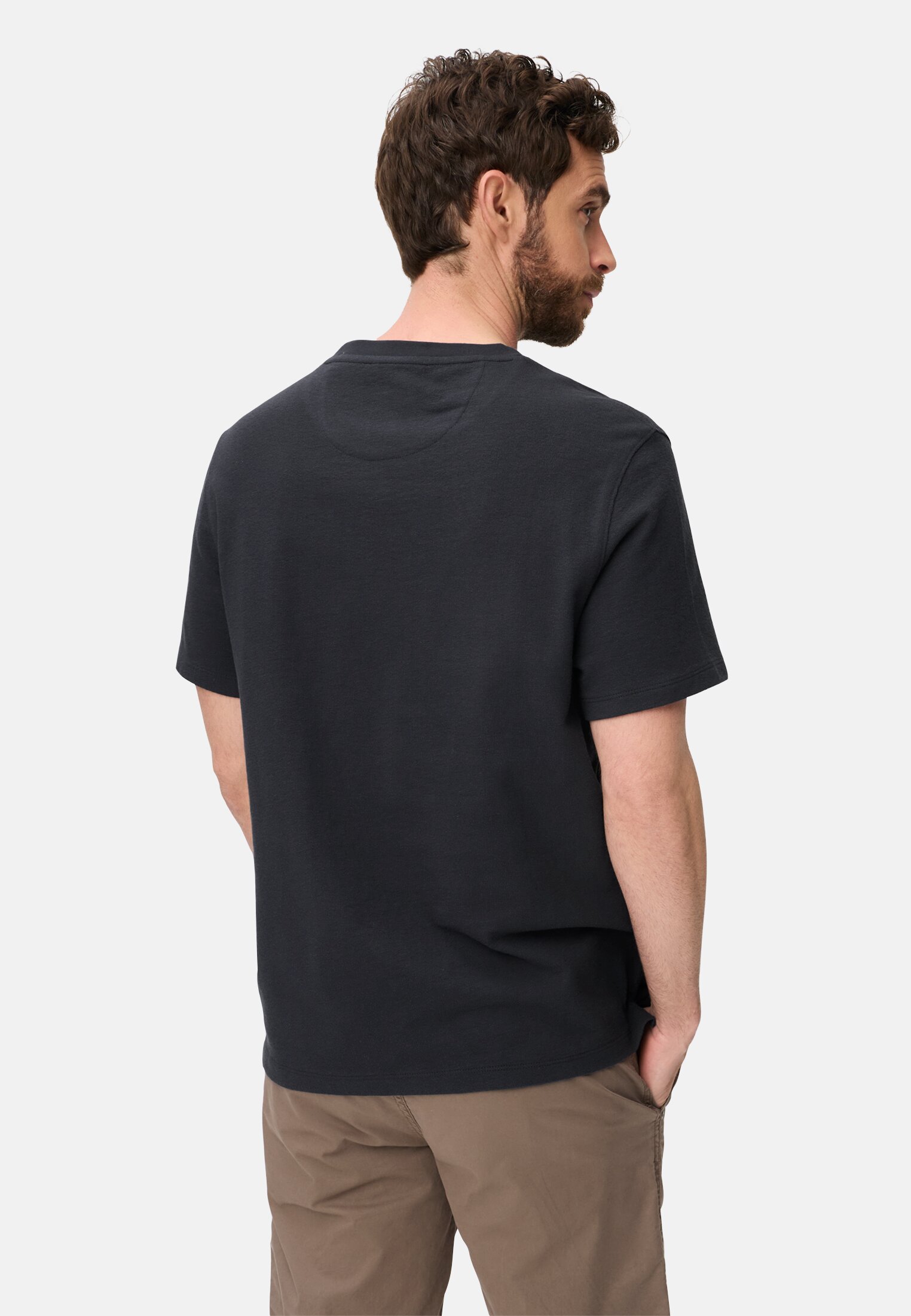 Heren T-shirt van puur katoen Donkerblauw gedragen achter