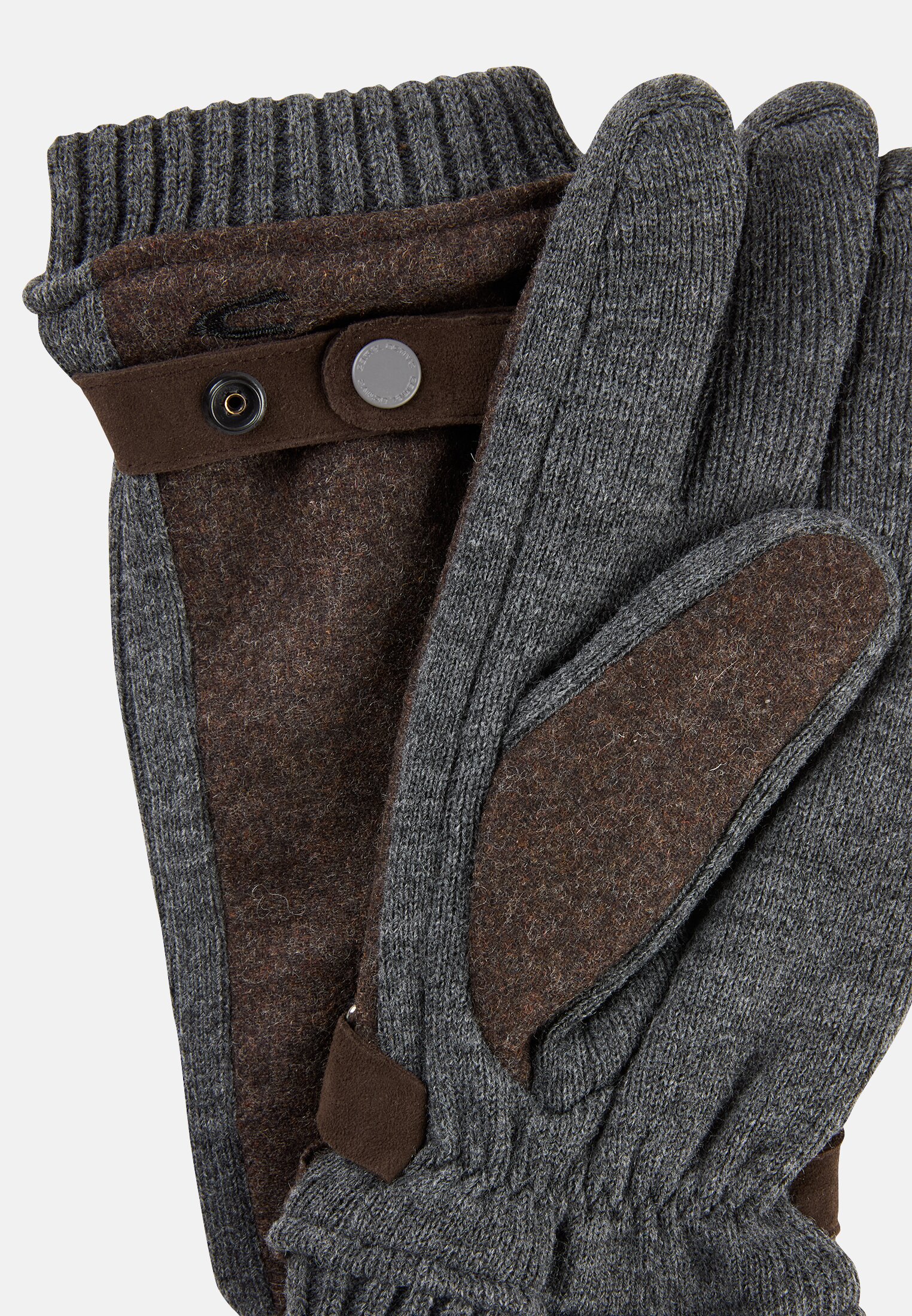 Men Knit gloves with adjustable cuffs and warming lining Dark brown front close