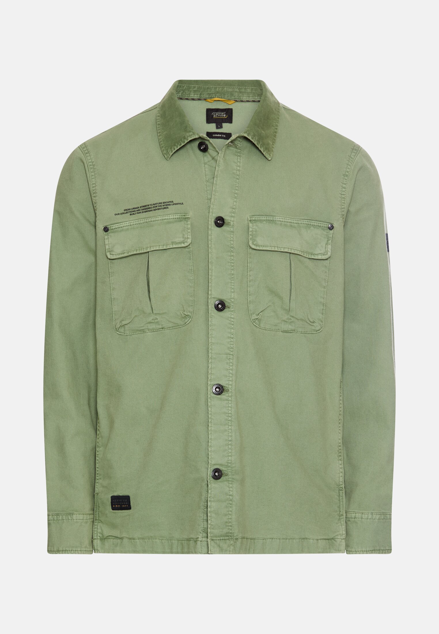 Herren Overshirt mit Pattentaschen und 2-Wege Stretch Blattgrün frontal vorn