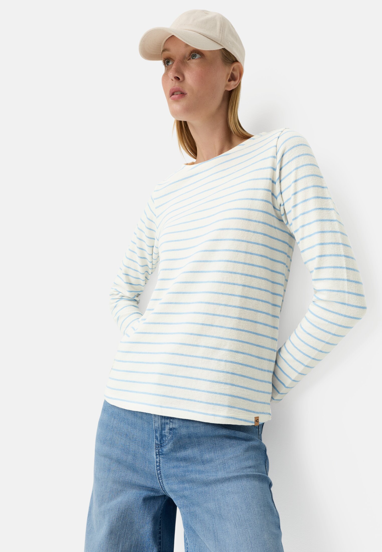 Vrouwen Lange mouwen T-shirt van puur katoen Lichtblauw gedragen emotional 