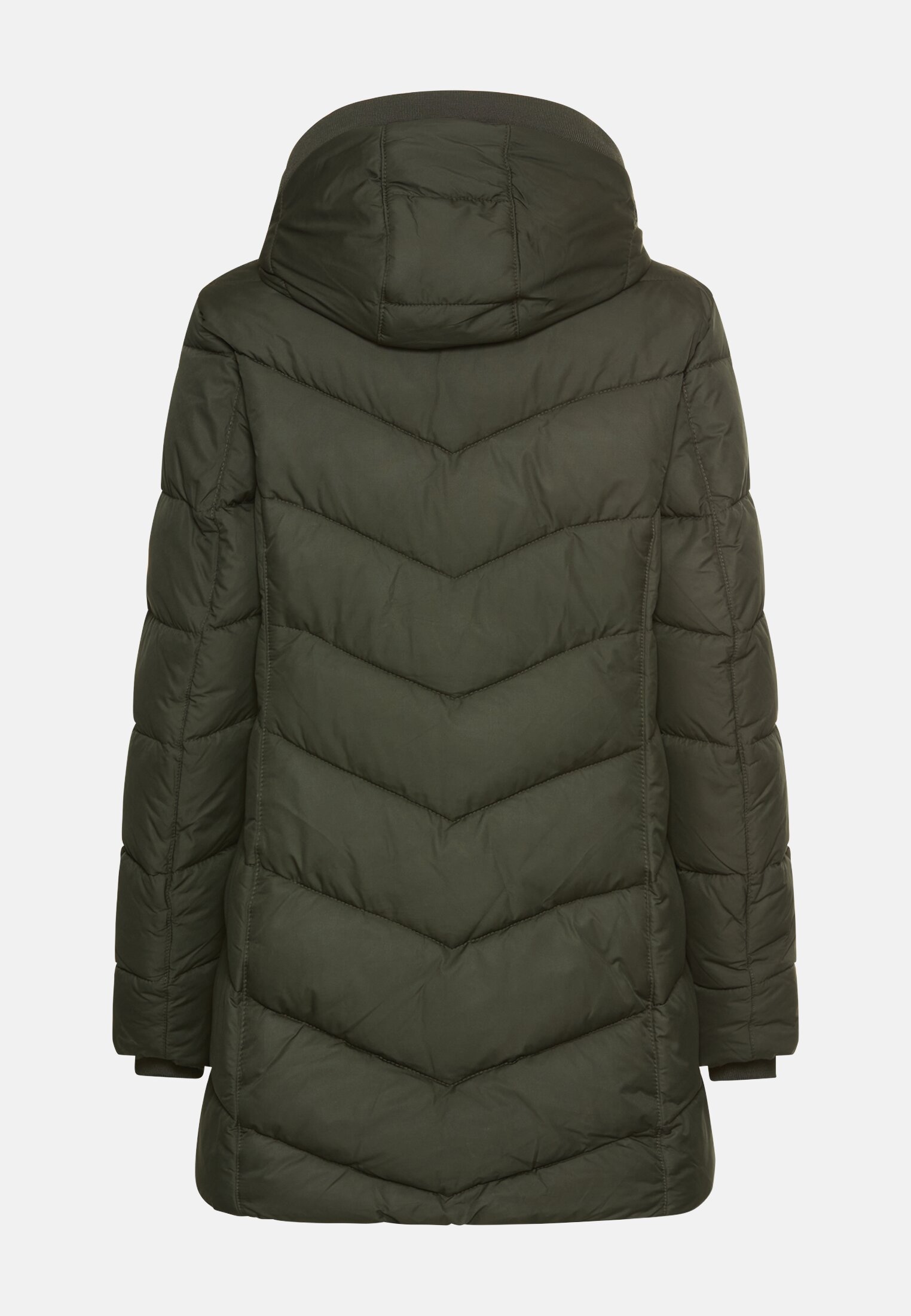 Women Padded jacket with detachable hood Forest Green frontal back